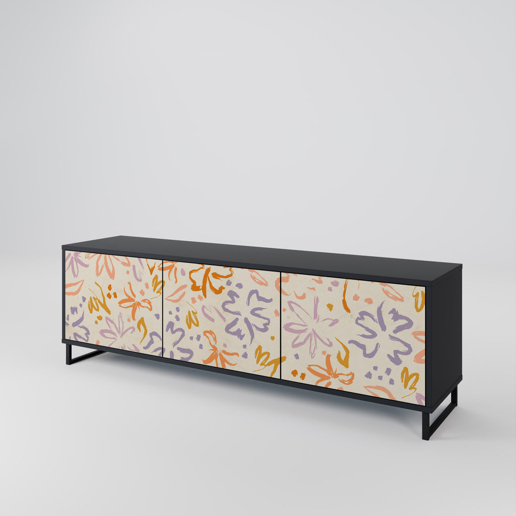 SPRING WHIMSY 3-Door TV Stand in Black Finish