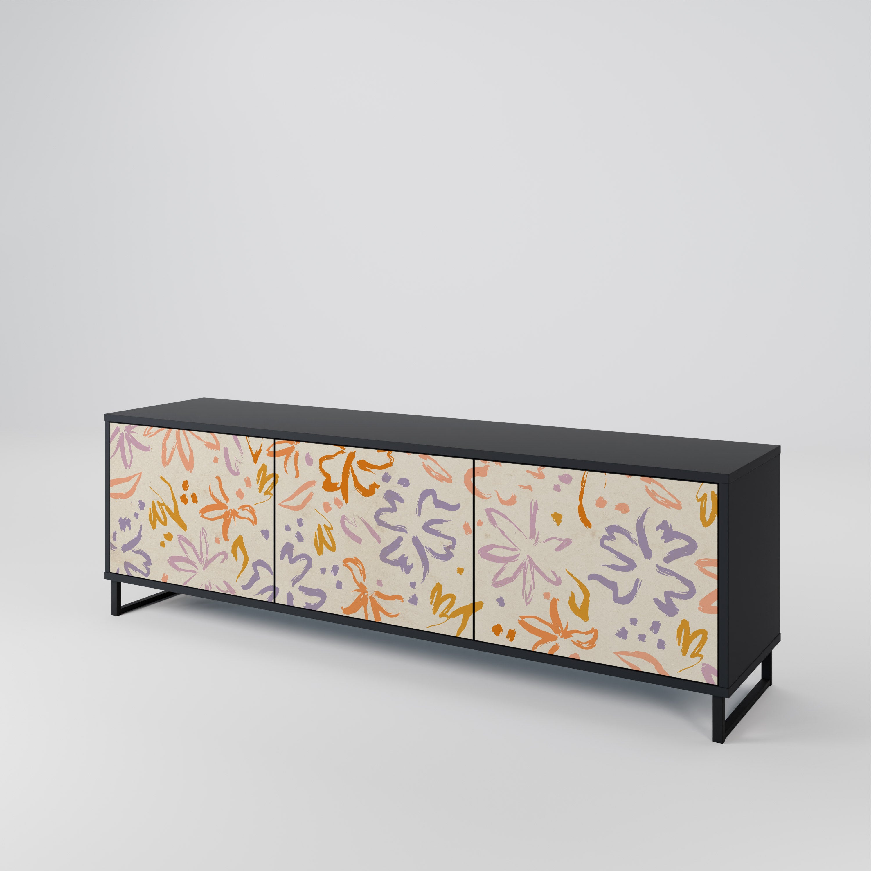 SPRING WHIMSY 3-Door TV Stand in Black Finish