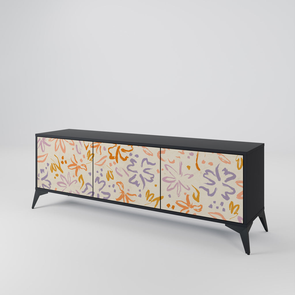 SPRING WHIMSY 3-Door TV Stand in Black Finish