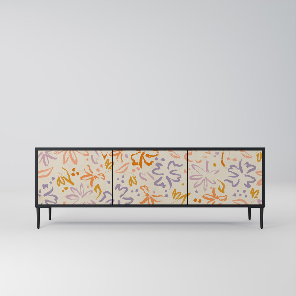 SPRING WHIMSY 3-Door TV Stand in Black Finish
