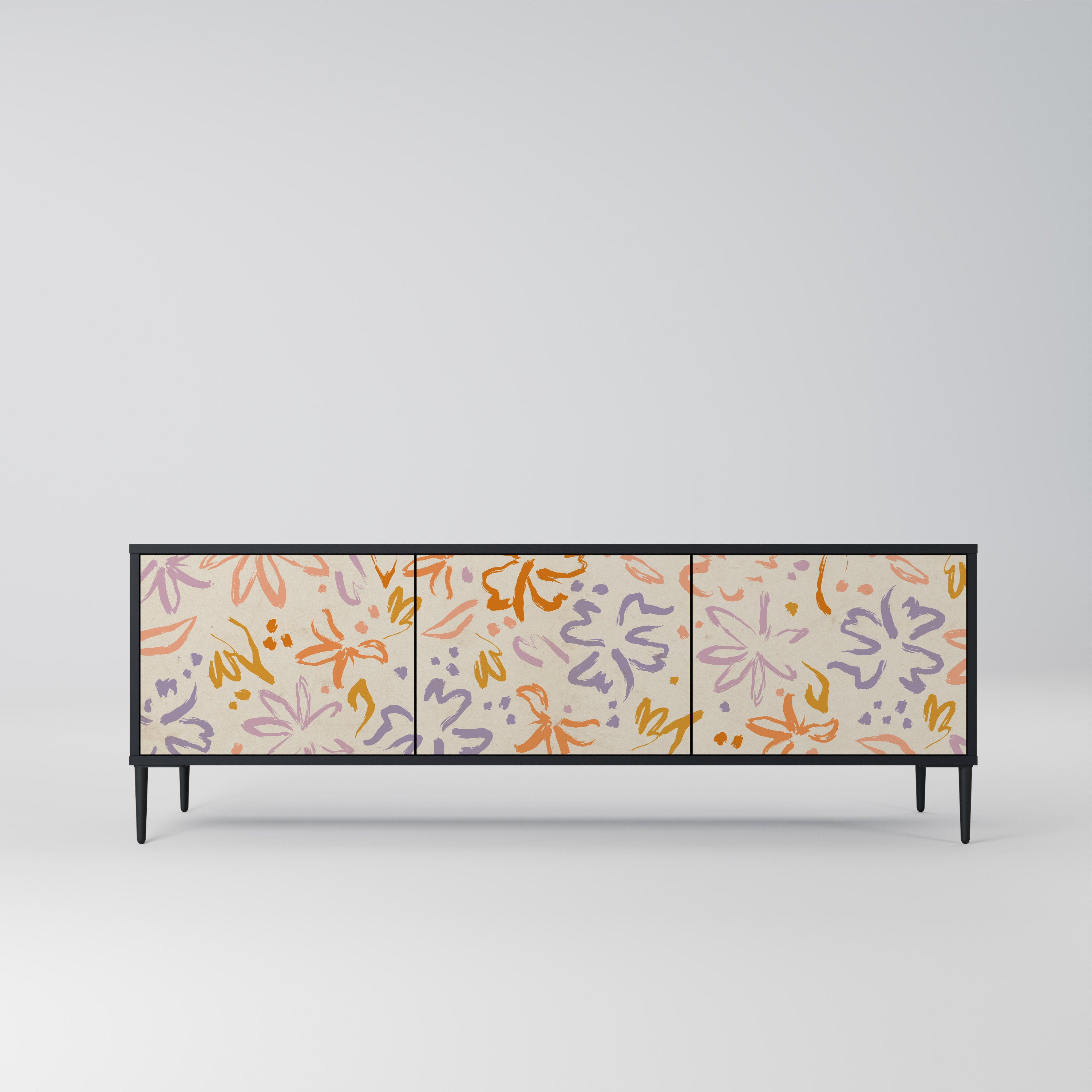 SPRING WHIMSY 3-Door TV Stand in Black Finish