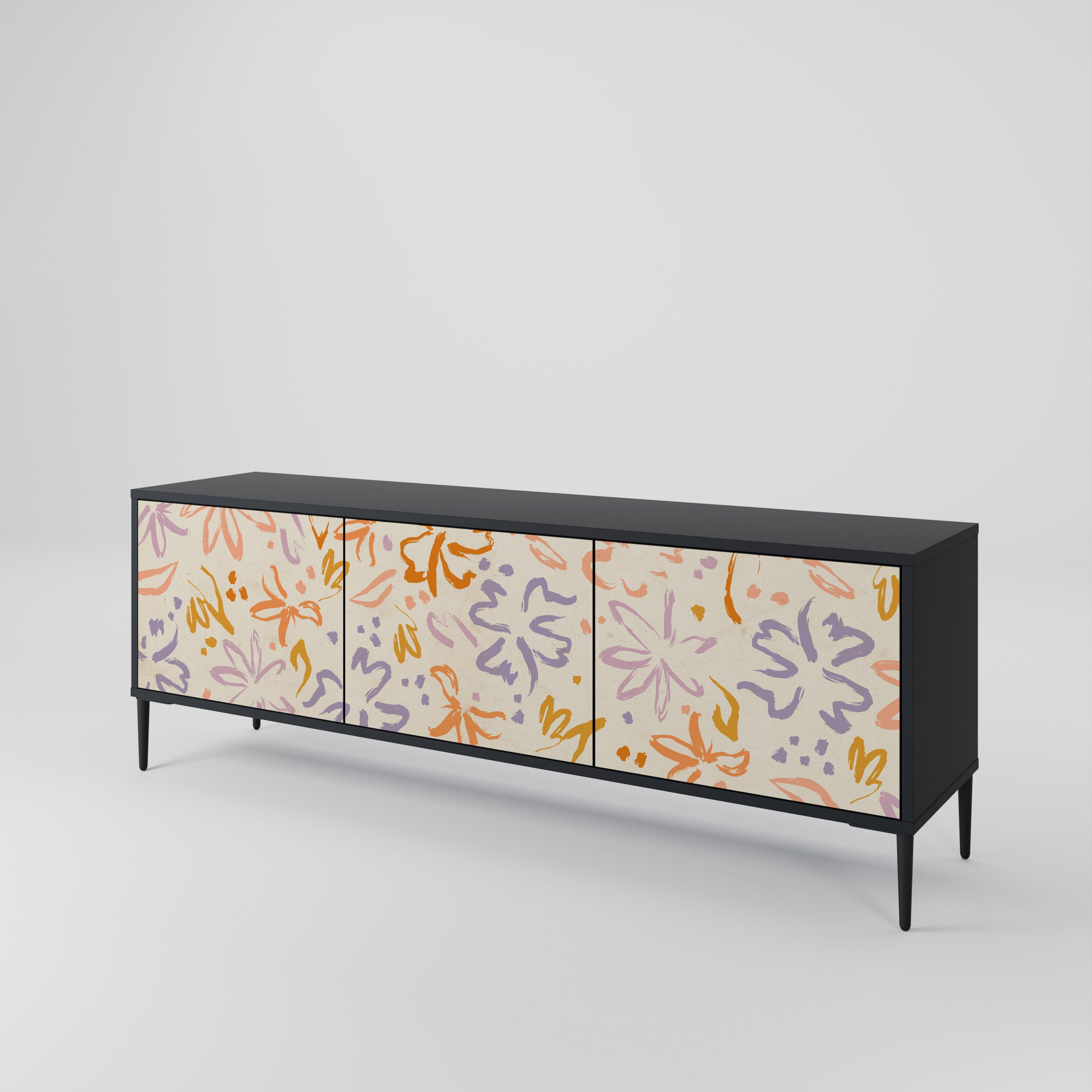 SPRING WHIMSY 3-Door TV Stand in Black Finish