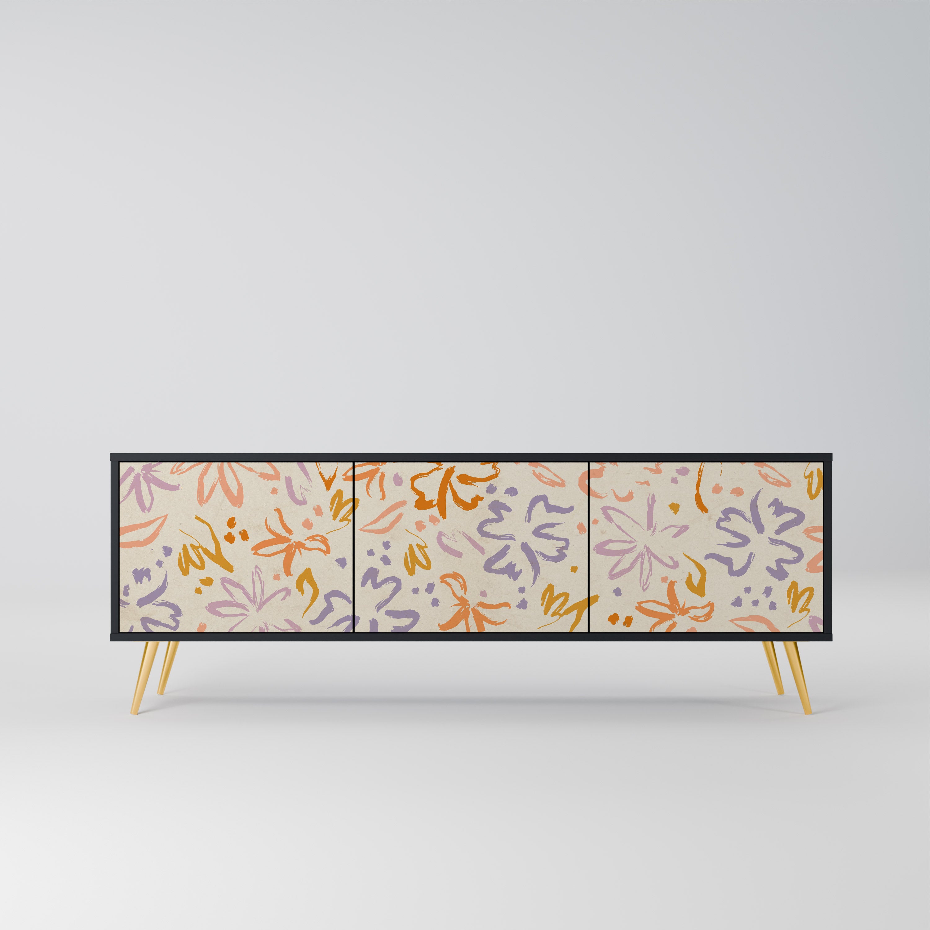 SPRING WHIMSY 3-Door TV Stand in Black Finish