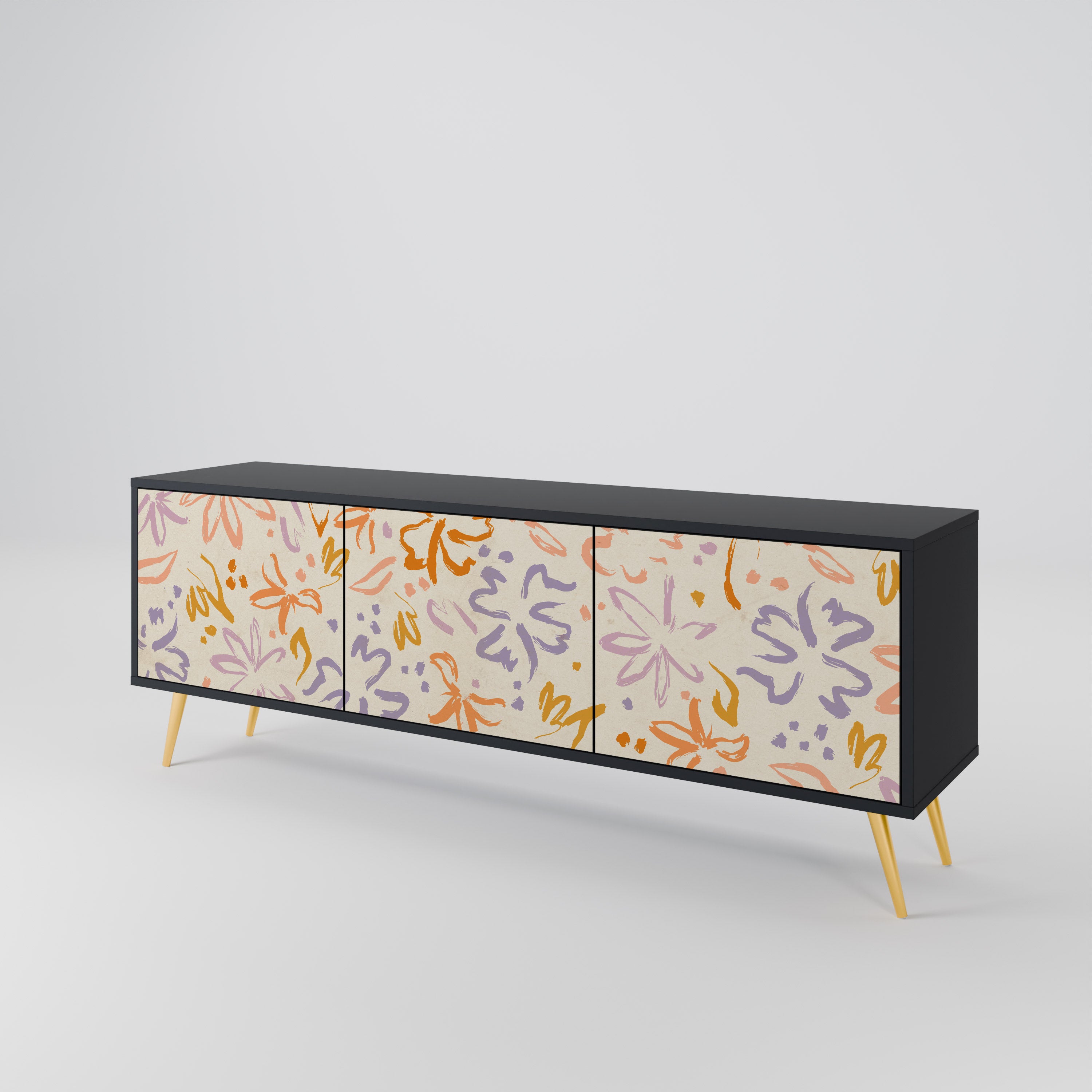SPRING WHIMSY 3-Door TV Stand in Black Finish