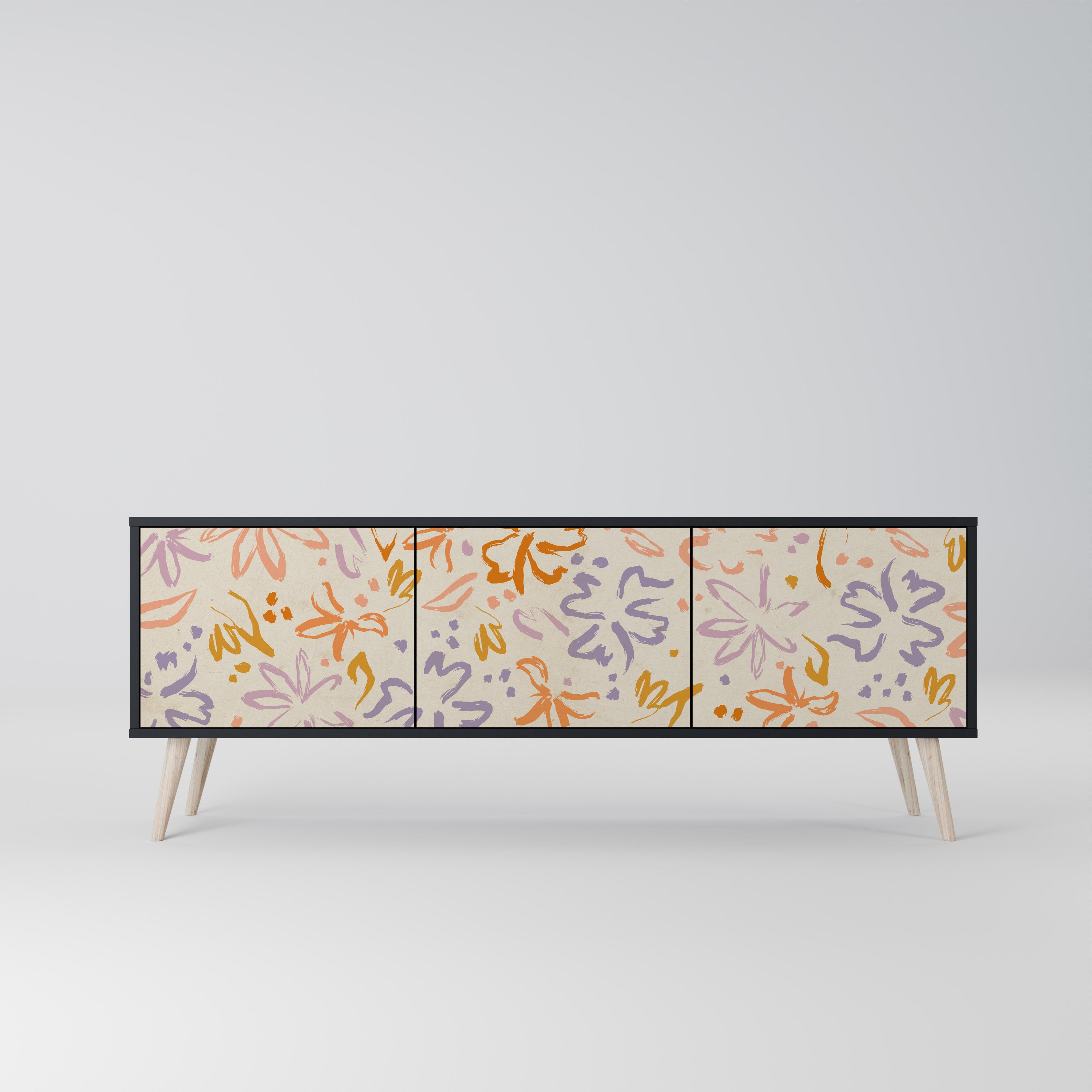 SPRING WHIMSY 3-Door TV Stand in Black Finish