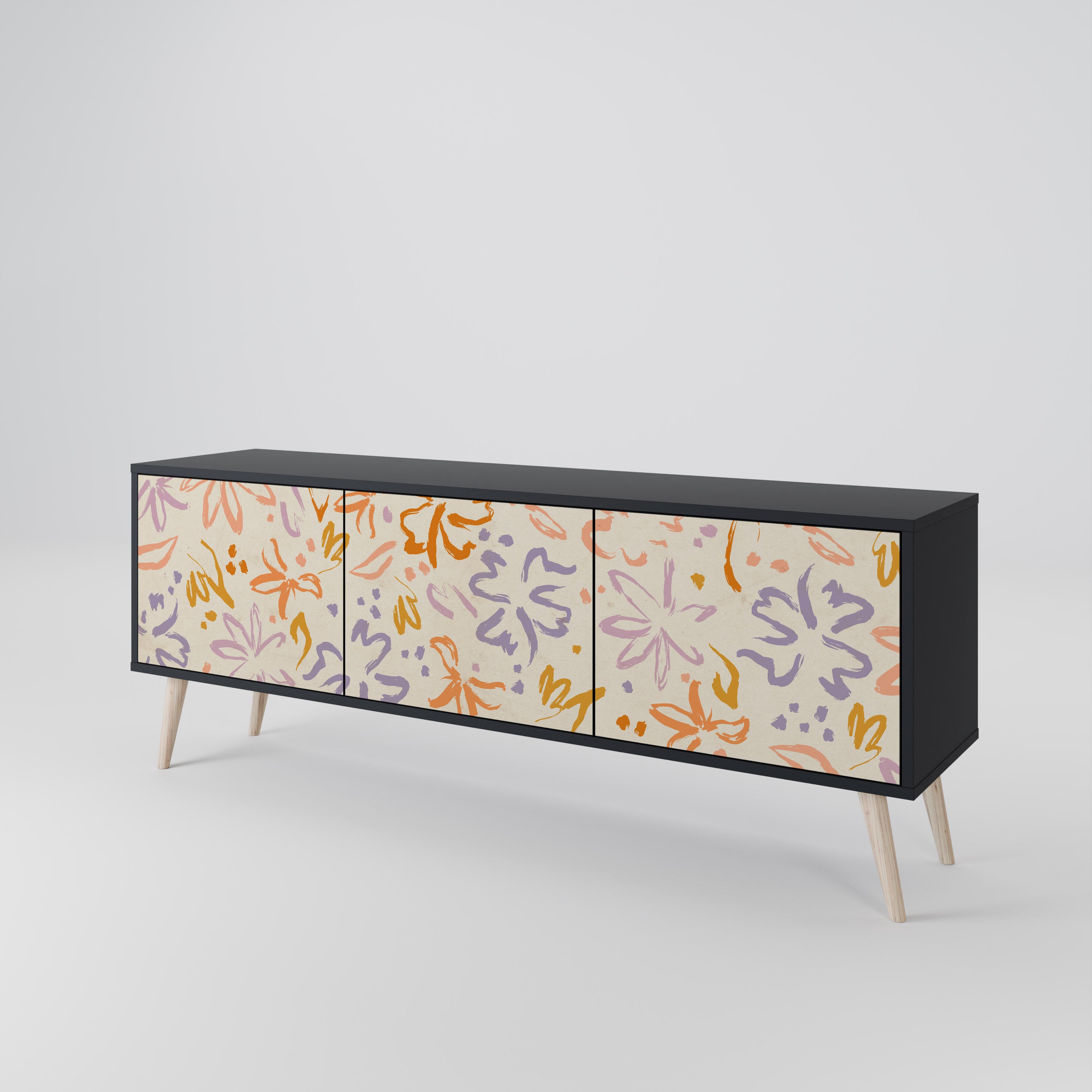 SPRING WHIMSY 3-Door TV Stand in Black Finish