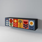 SCANDIC FLOWERET Mueble de TV de 3 Puertas en Acabado Negro