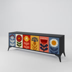 SCANDIC FLOWERET Mueble de TV de 3 Puertas en Acabado Negro