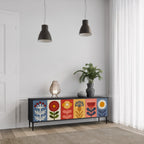 SCANDIC FLOWERET Mueble de TV de 3 Puertas en Acabado Negro