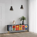 SCANDIC FLOWERET Mueble de TV de 3 Puertas en Acabado Negro