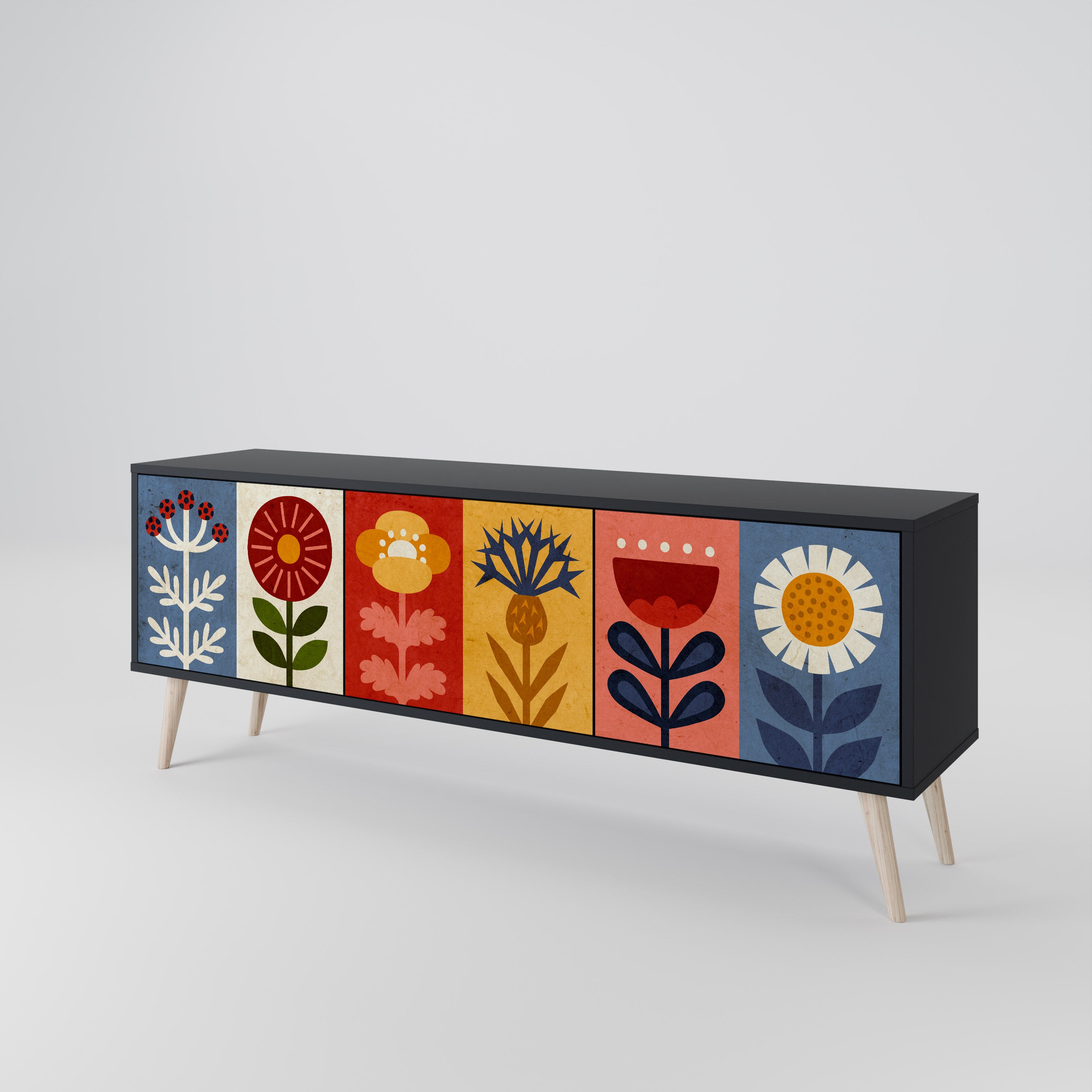 SCANDIC FLOWERET 3-Door TV Stand in Black Finish