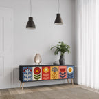 SCANDIC FLOWERET Mueble de TV de 3 Puertas en Acabado Negro