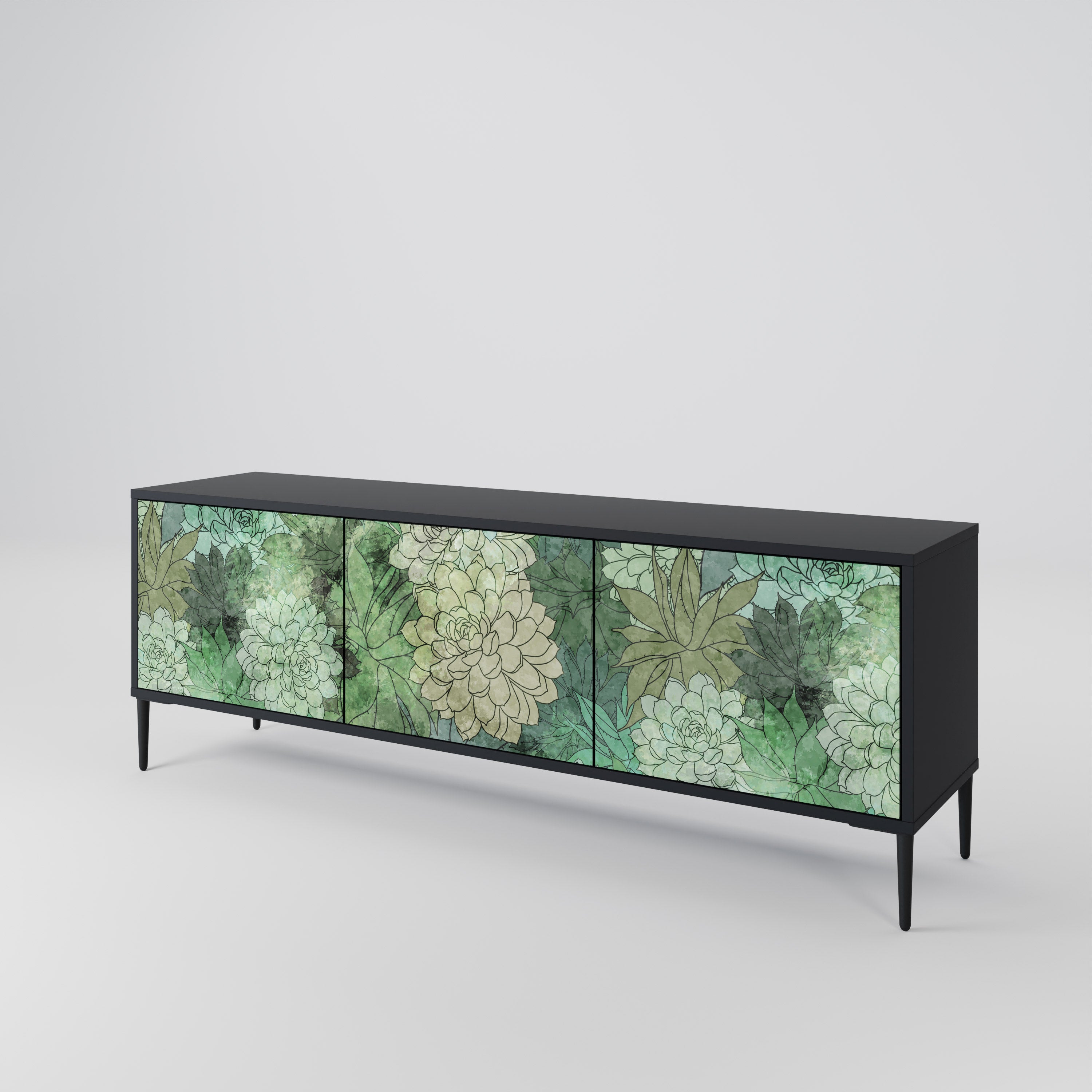 SUCCULENT CLUSTER 3-Door TV Stand in Black Finish