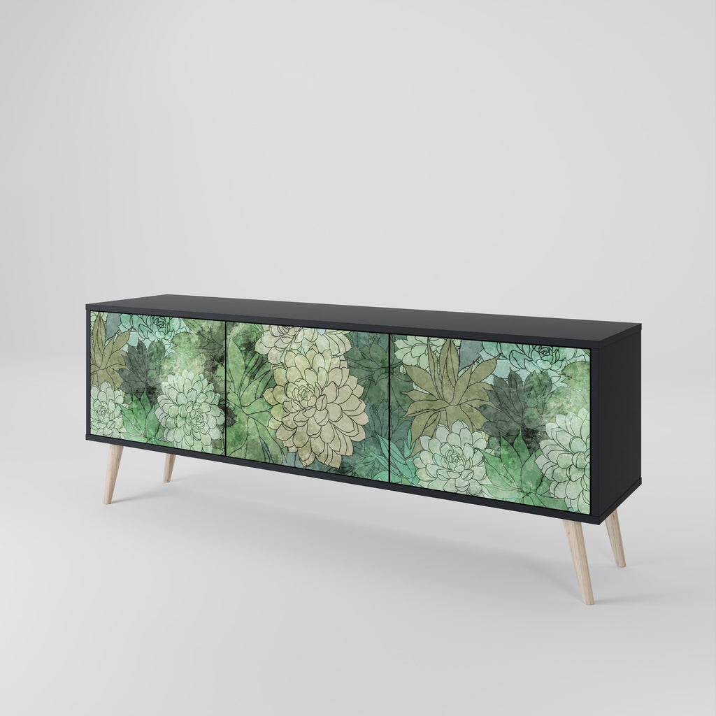 SUCCULENT CLUSTER 3-Door TV Stand in Black Finish