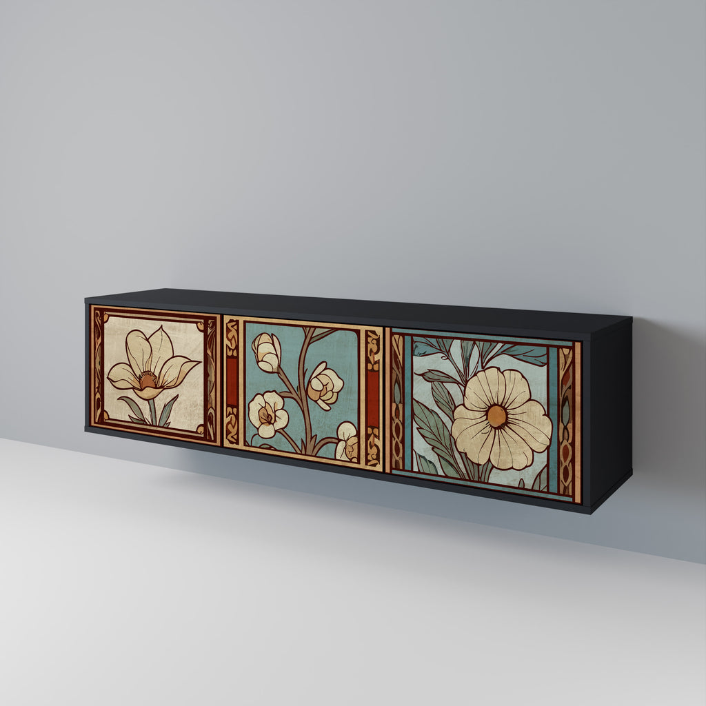 TIMELESS FLORA 3-Door TV Stand in Black Finish