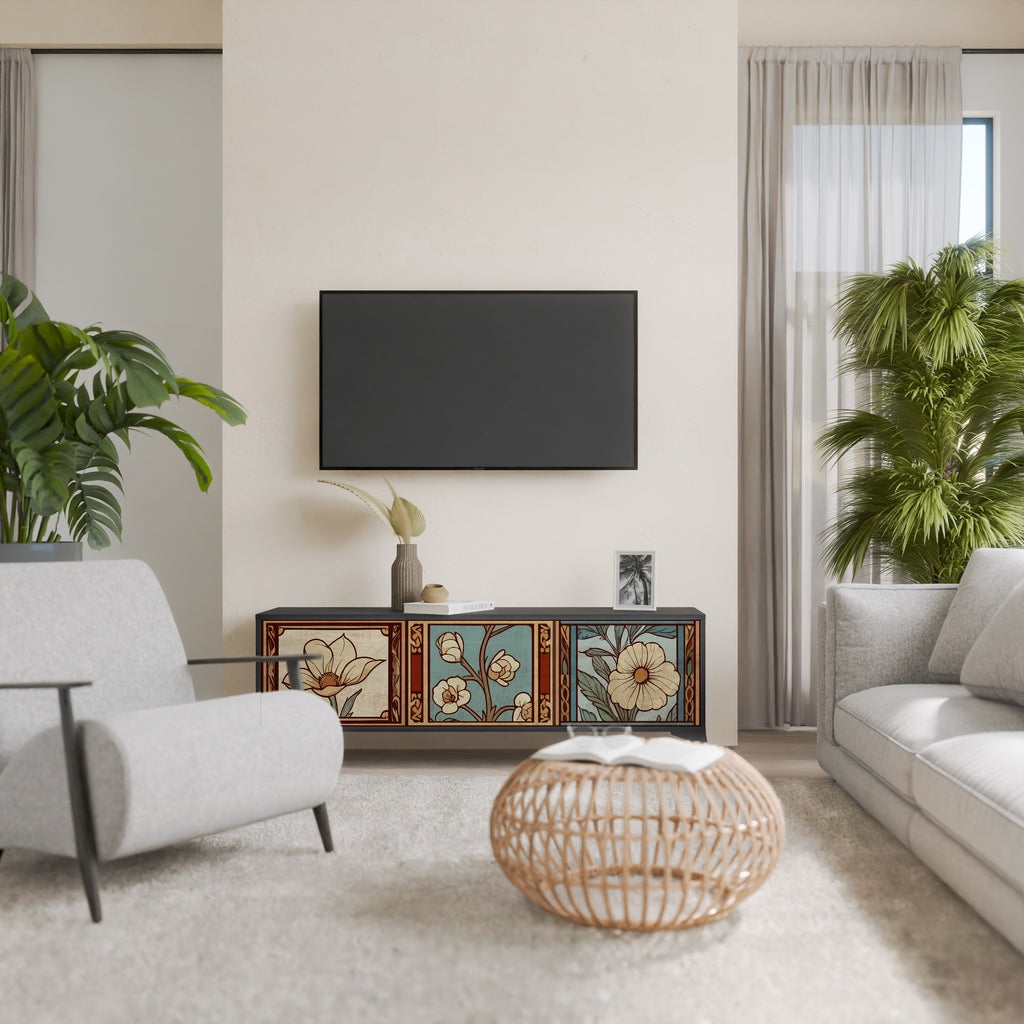 TIMELESS FLORA 3-Door TV Stand in Black Finish