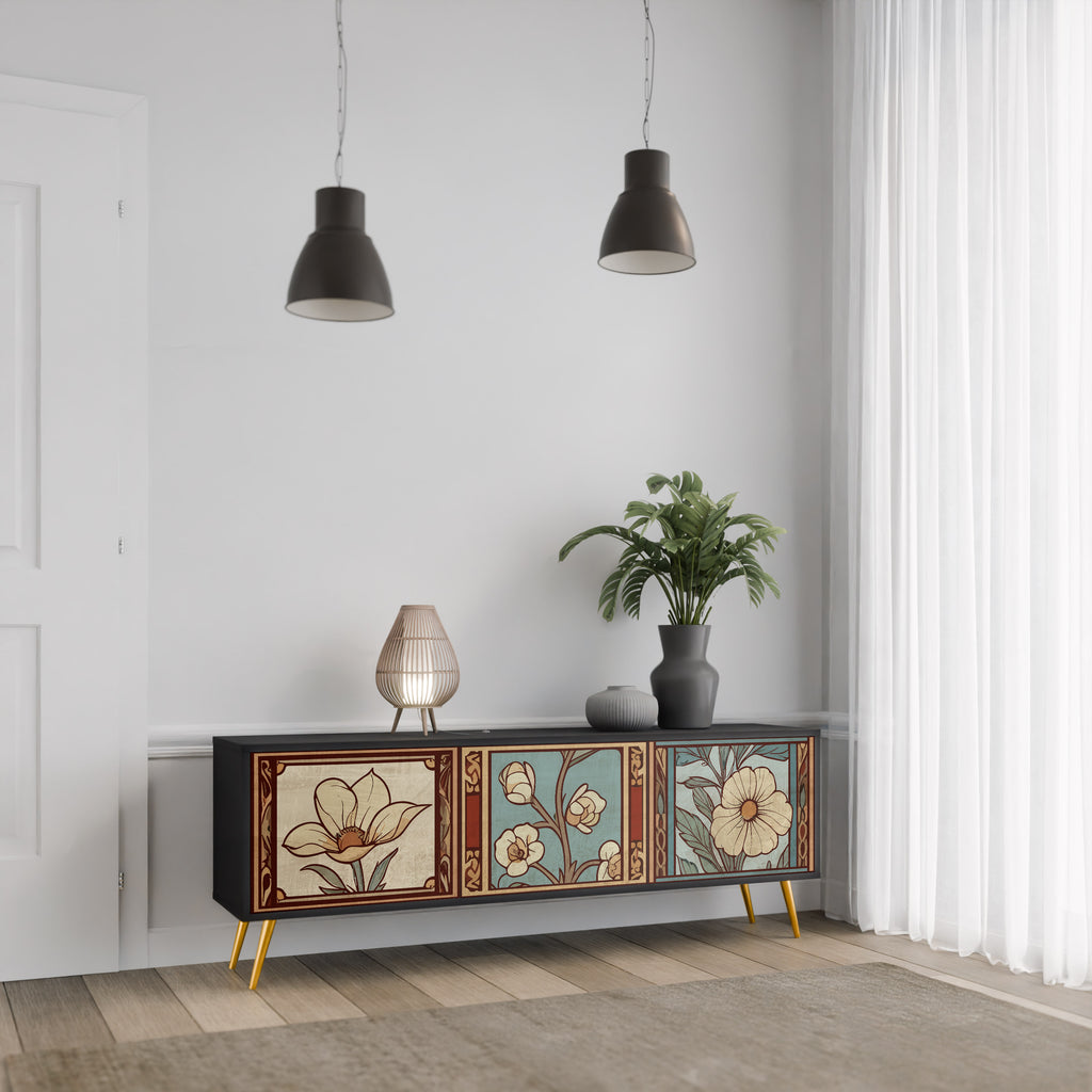 TIMELESS FLORA 3-Door TV Stand in Black Finish