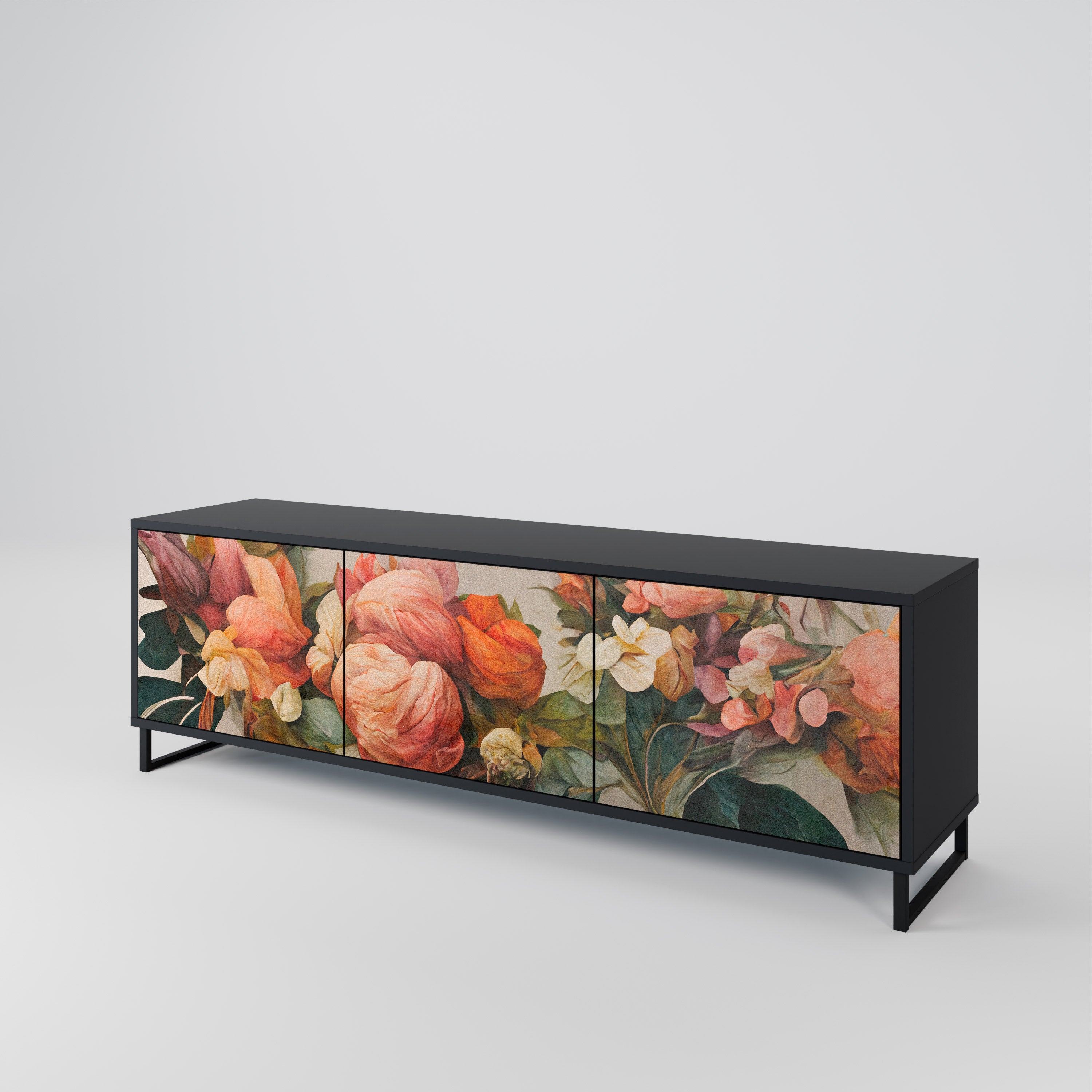 STYLISH BEAUTY 3-Door TV Stand in Black Finish