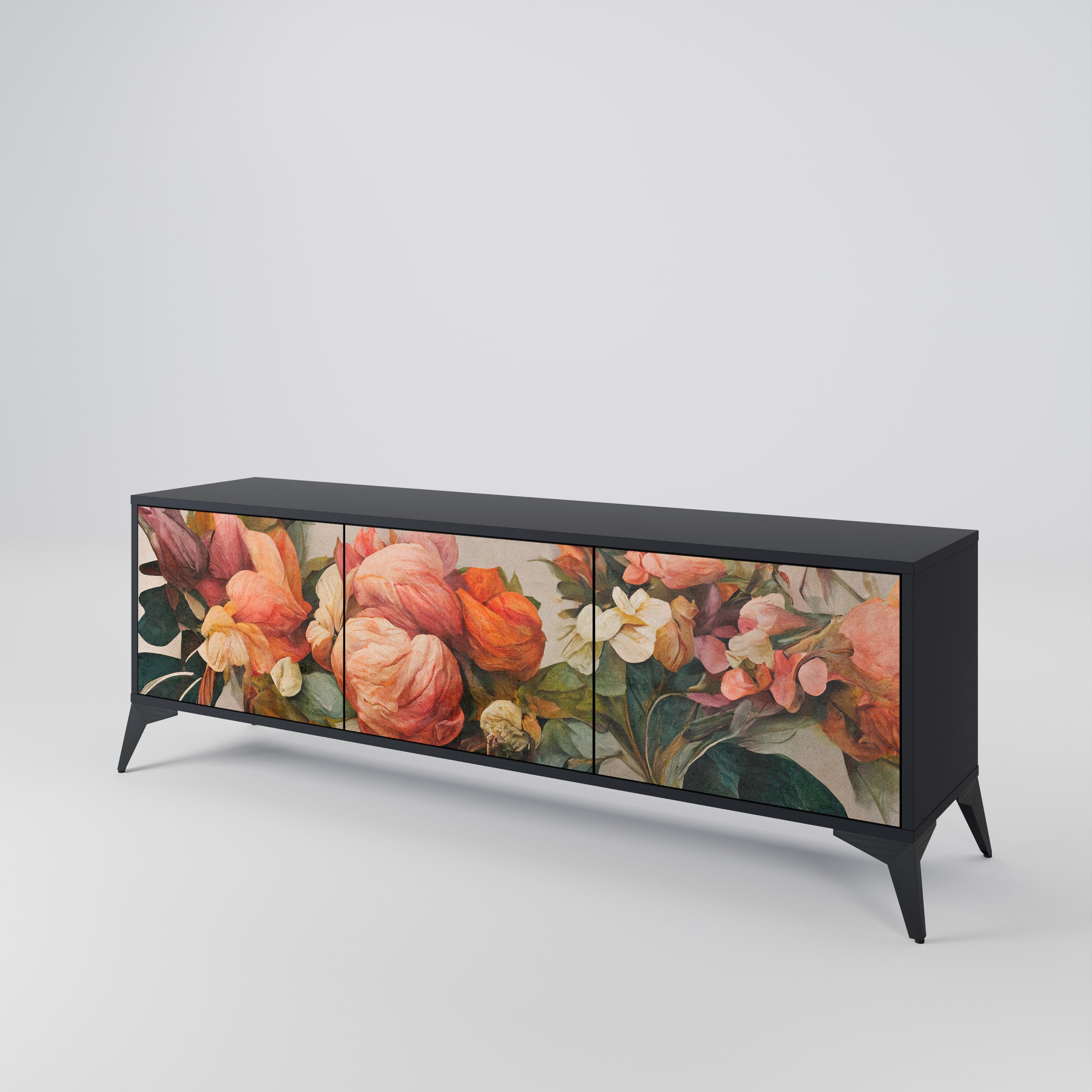STYLISH BEAUTY 3-Door TV Stand in Black Finish