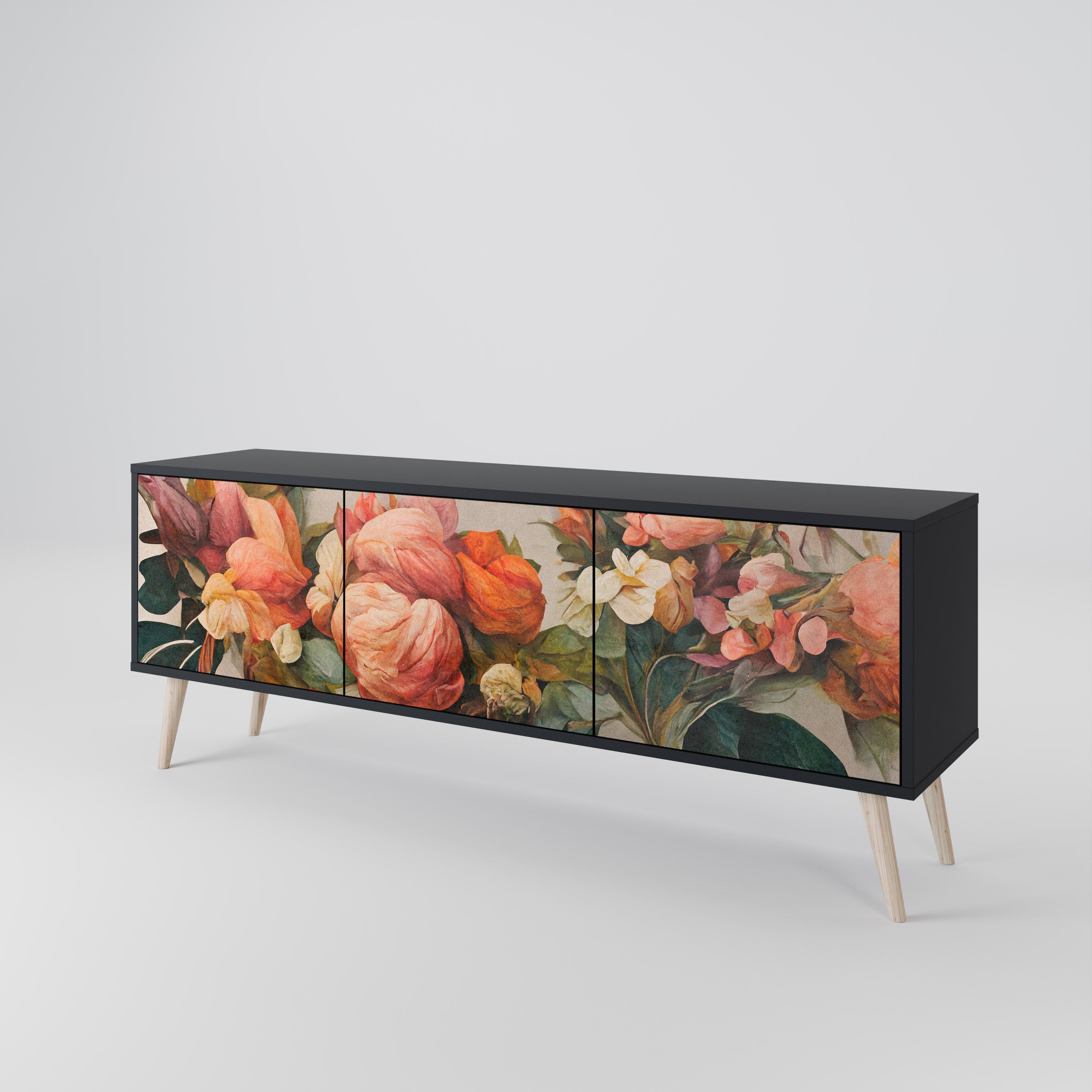 STYLISH BEAUTY 3-Door TV Stand in Black Finish