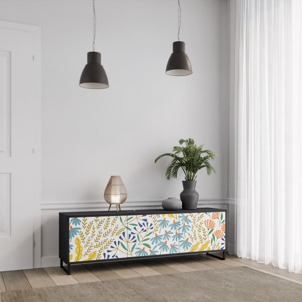 HELLO SPRING 3-Door TV Stand in Black Finish