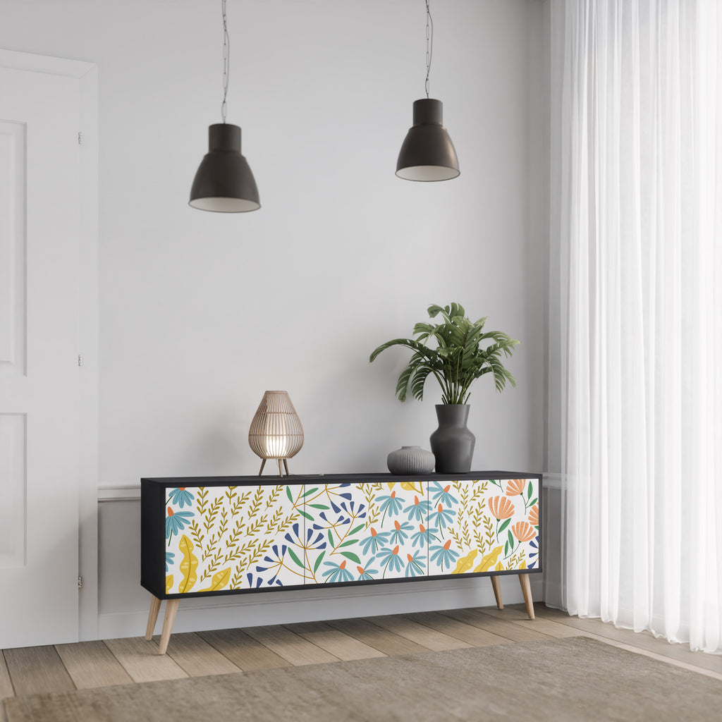 HELLO SPRING 3-Door TV Stand in Black Finish