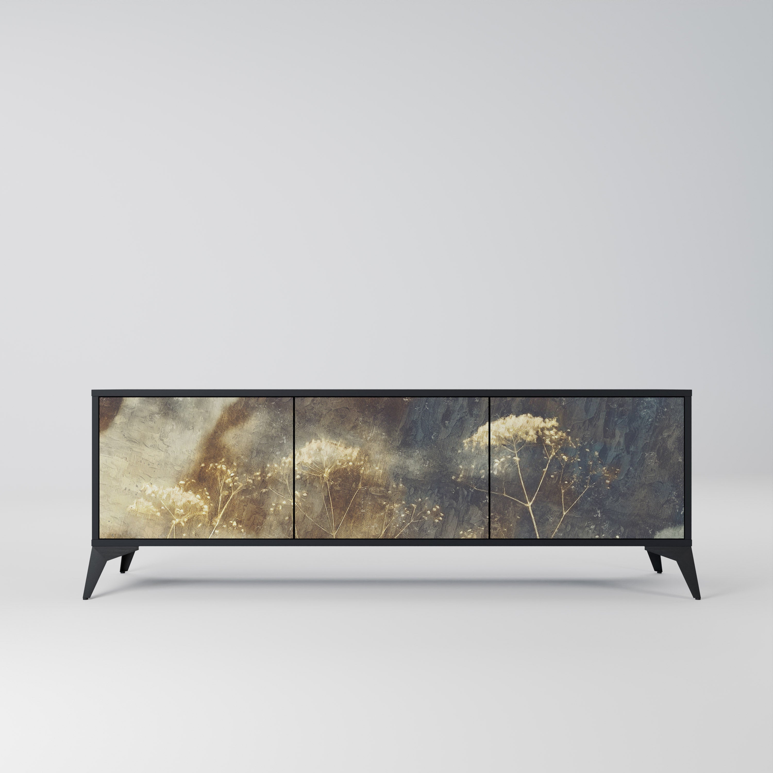 GENTLE POWER 3-Door TV Stand in Black Finish