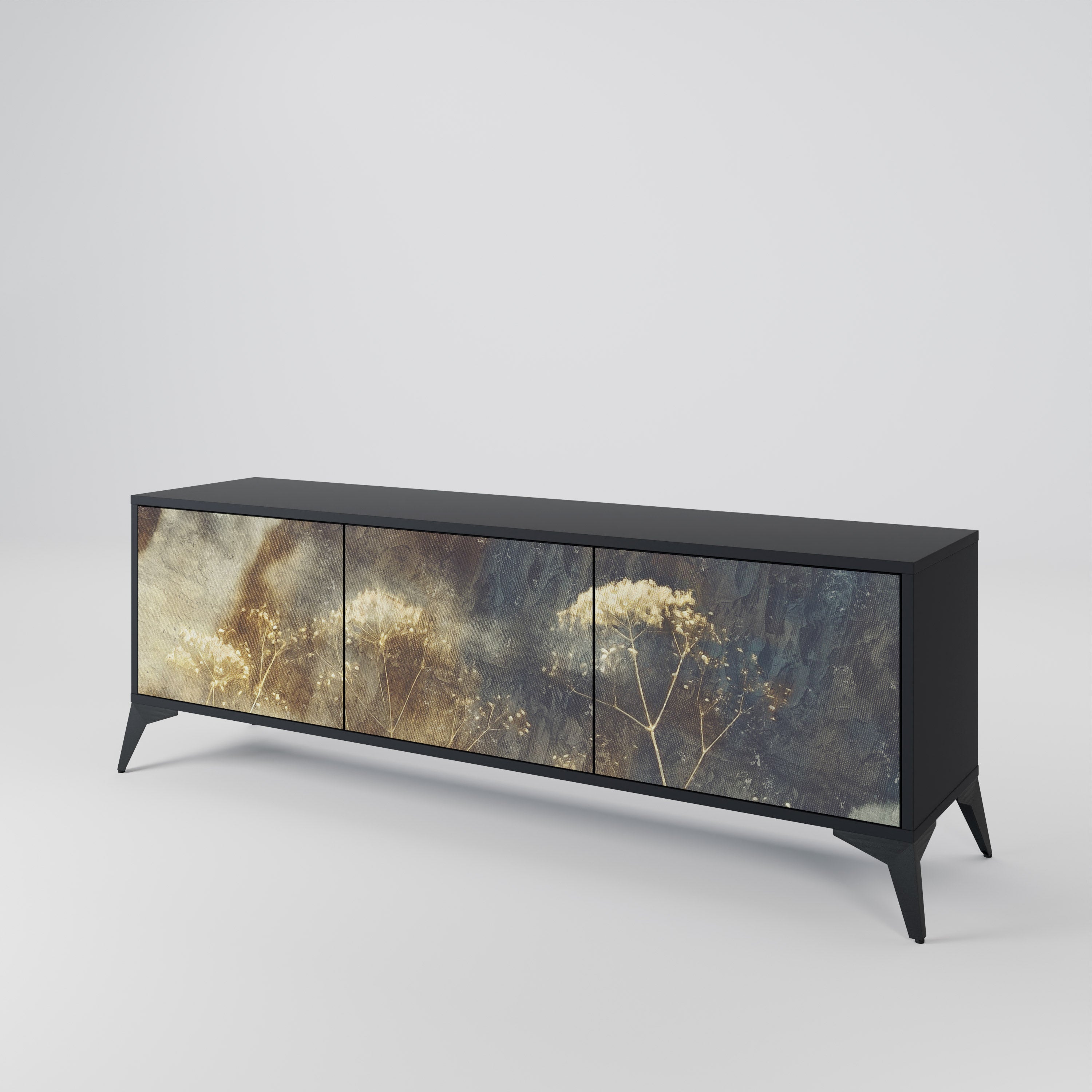 GENTLE POWER 3-Door TV Stand in Black Finish