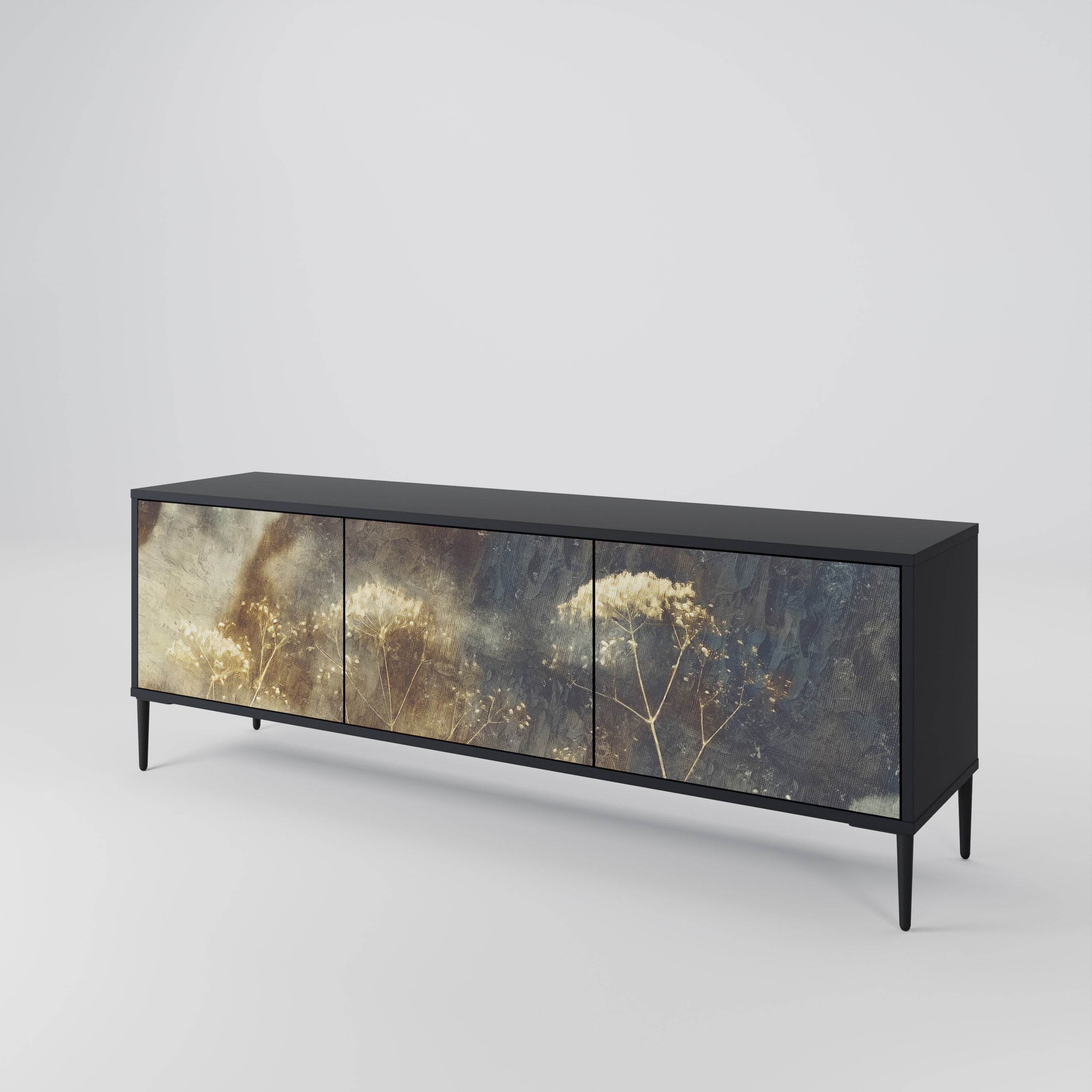 GENTLE POWER 3-Door TV Stand in Black Finish