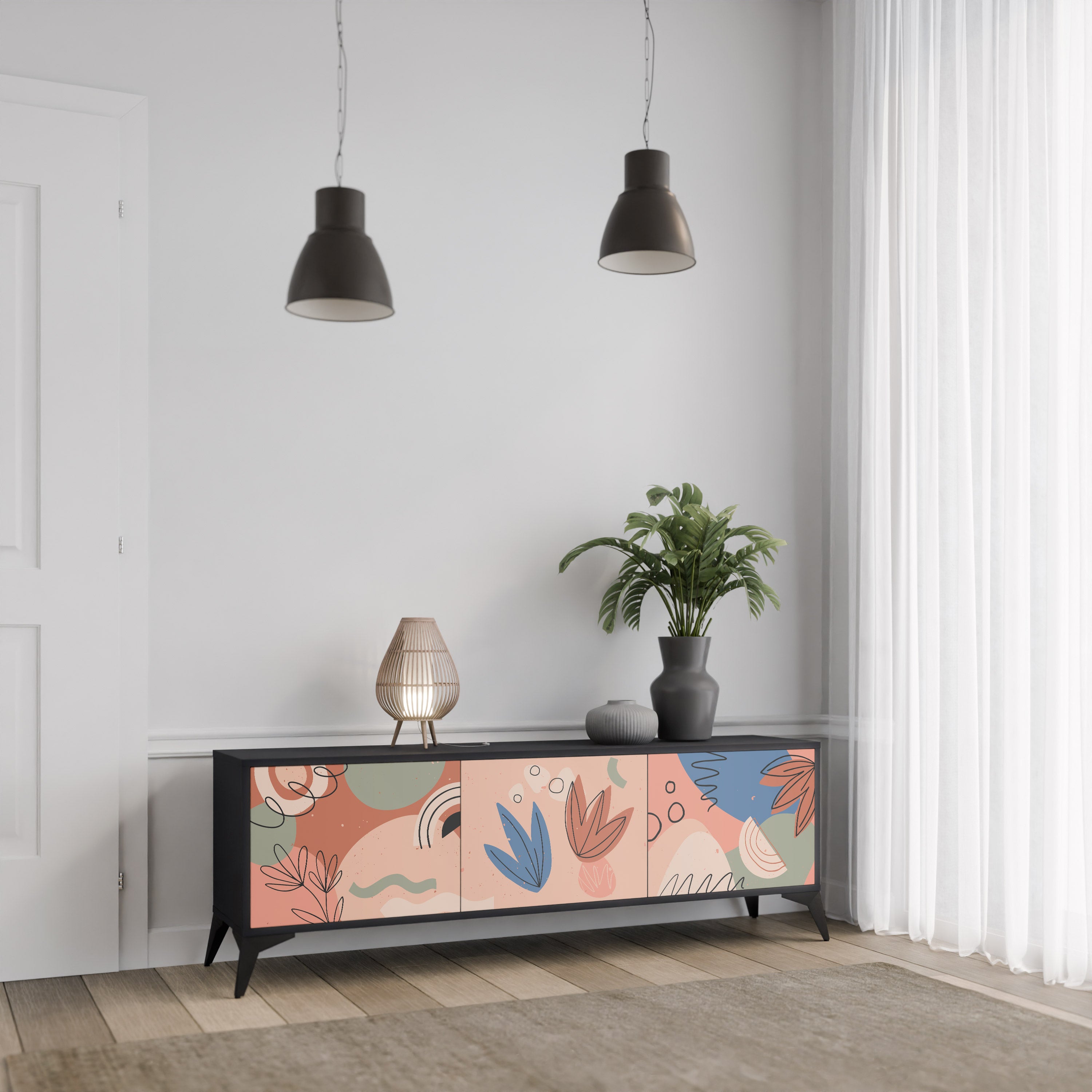 PASTEL DESTINY 3-Door TV Stand in Black Finish