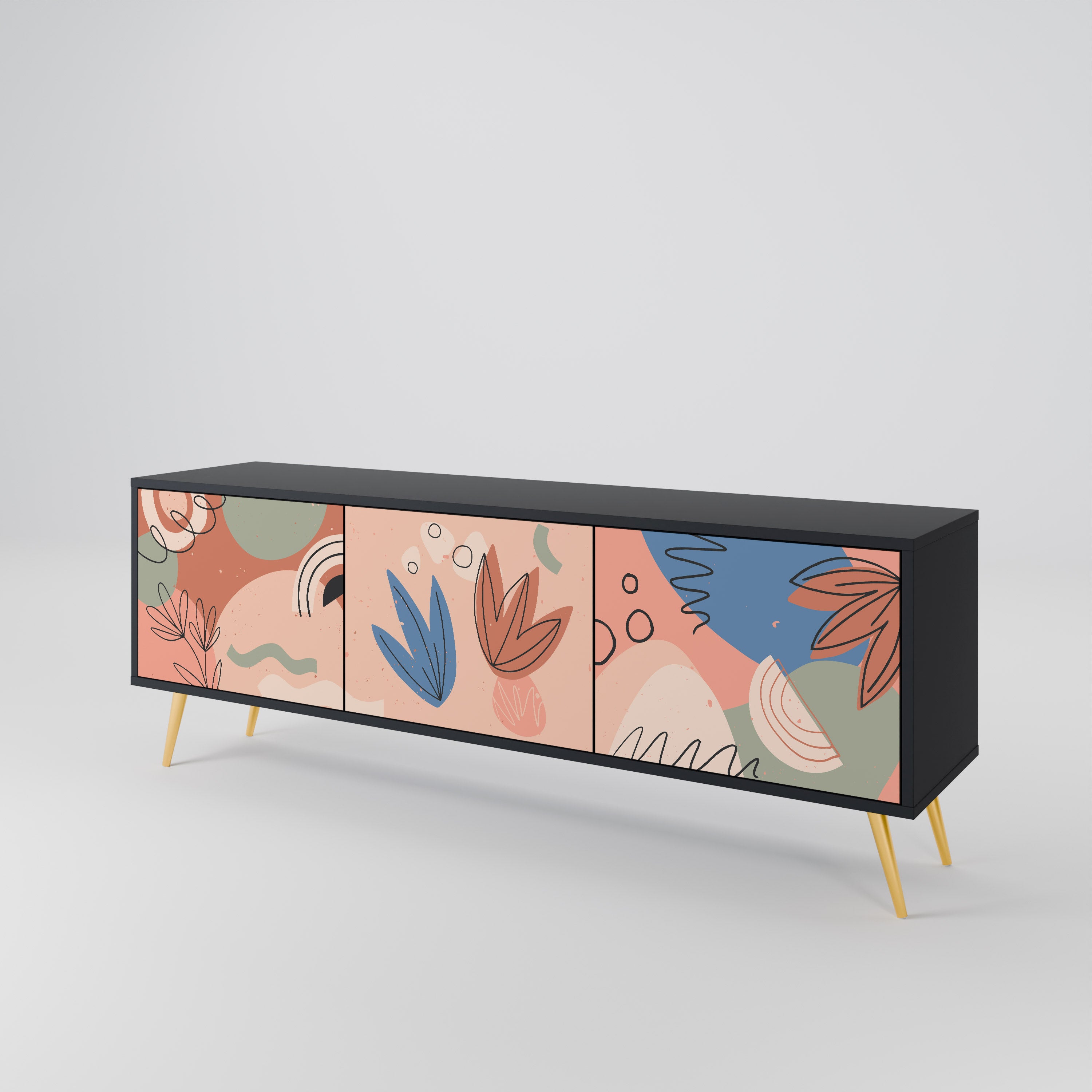 PASTEL DESTINY 3-Door TV Stand in Black Finish