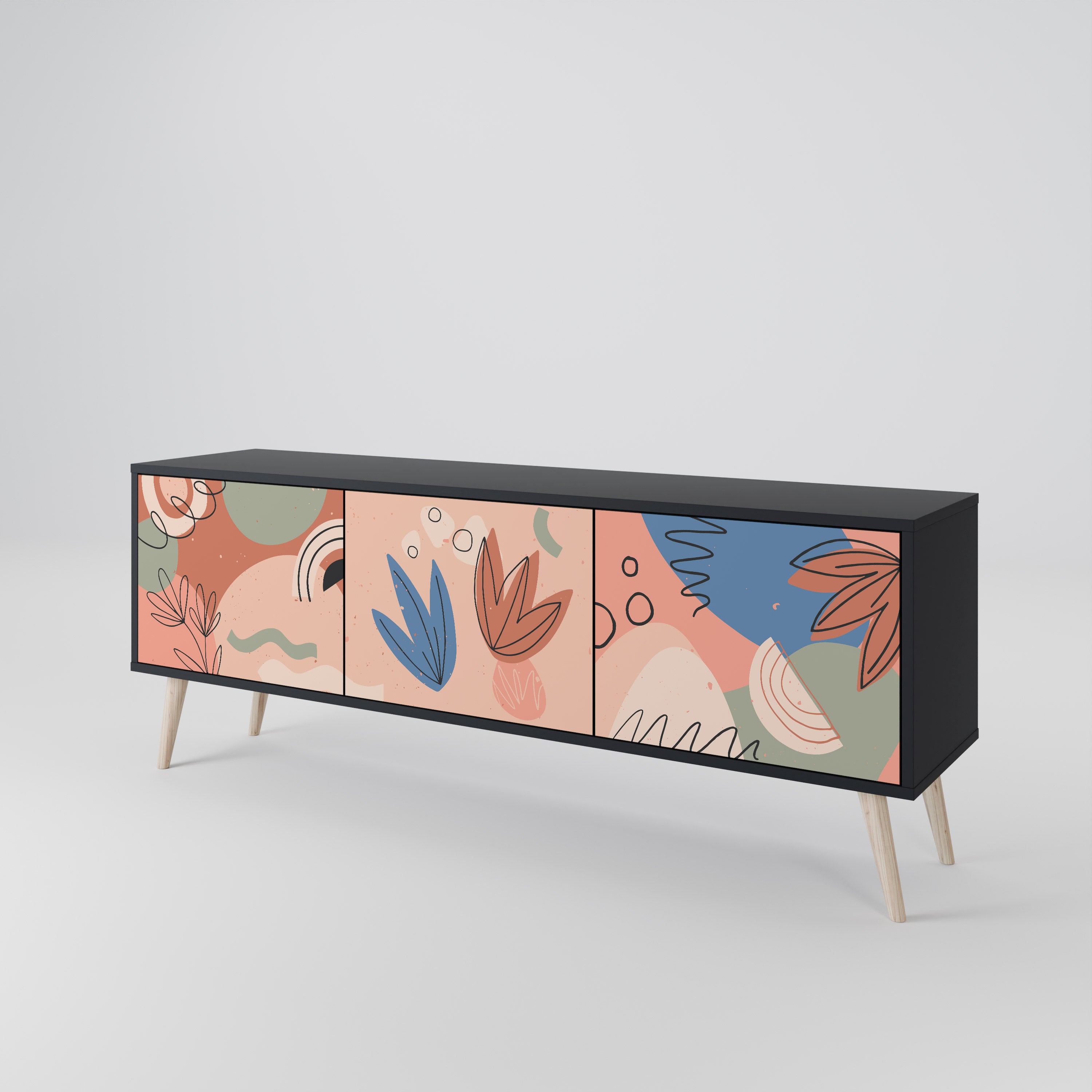 PASTEL DESTINY 3-Door TV Stand in Black Finish