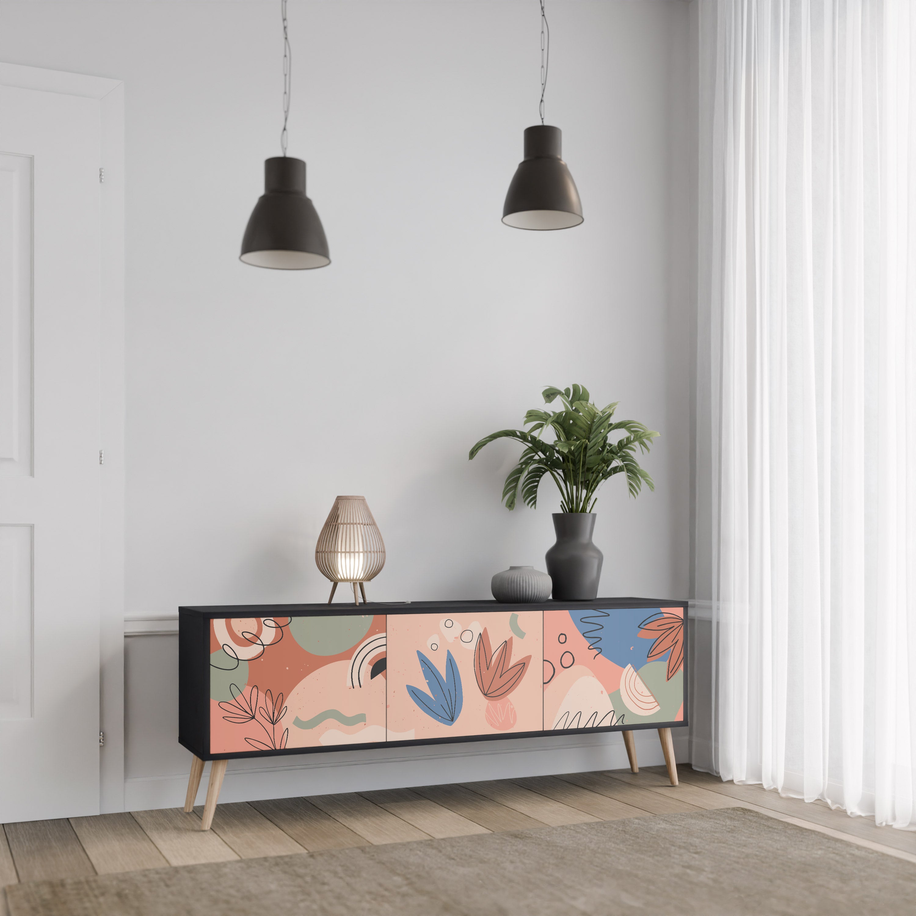 PASTEL DESTINY 3-Door TV Stand in Black Finish