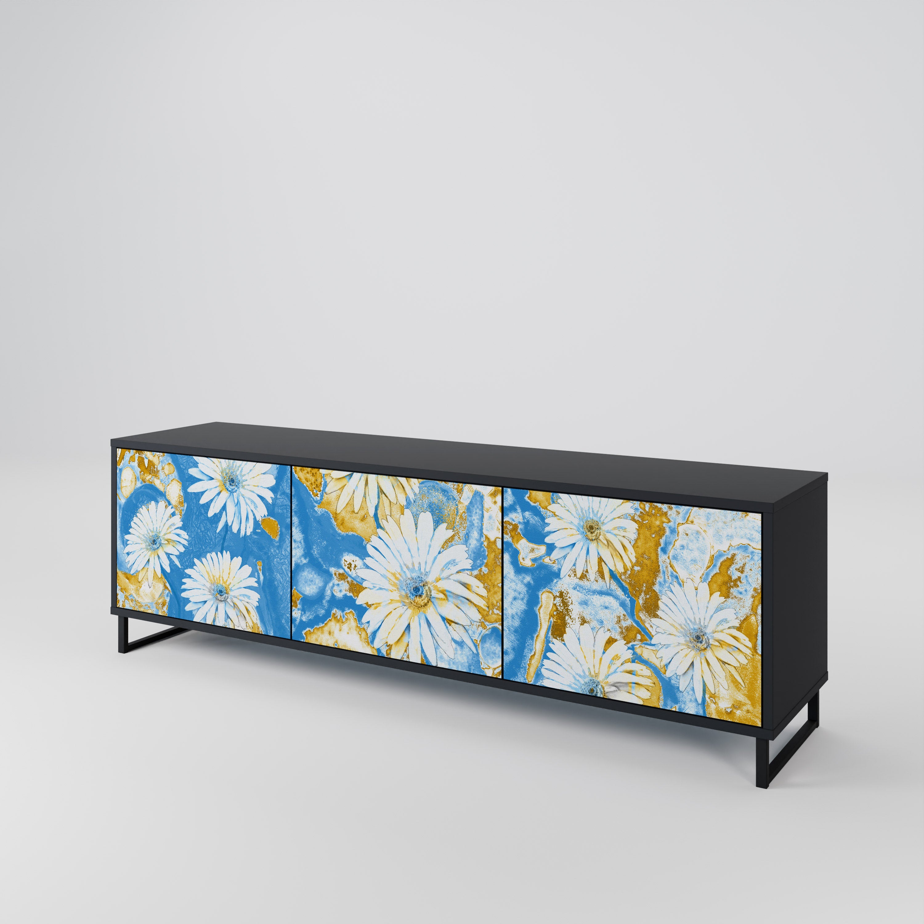 DAISY LUXE 3-Door TV Stand in Black Finish