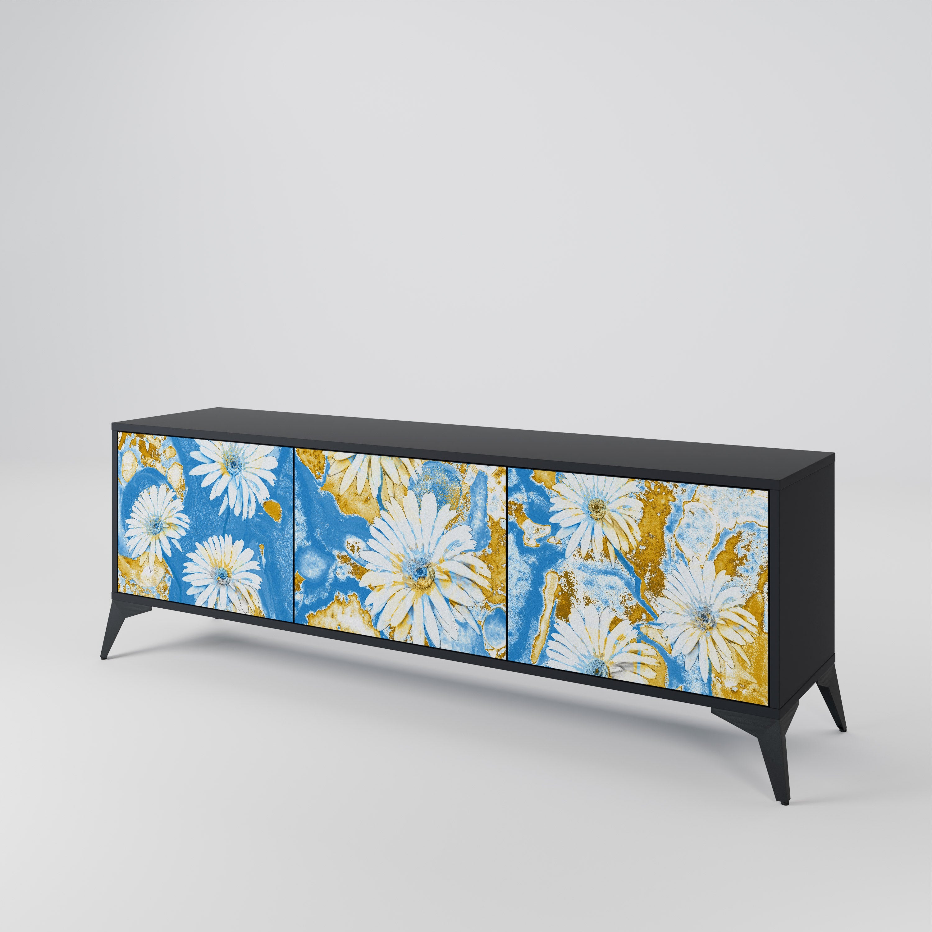 DAISY LUXE 3-Door TV Stand in Black Finish