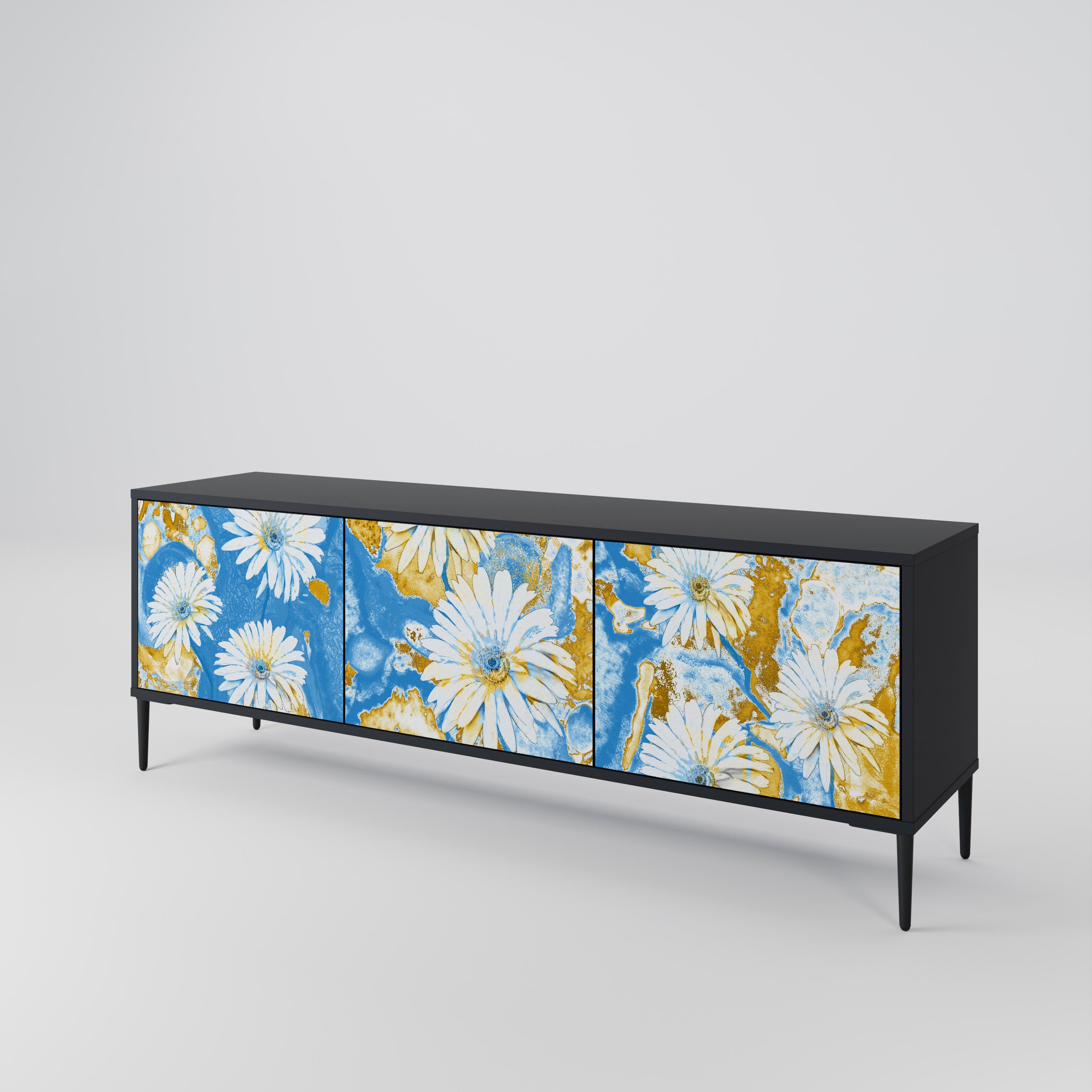 DAISY LUXE 3-Door TV Stand in Black Finish