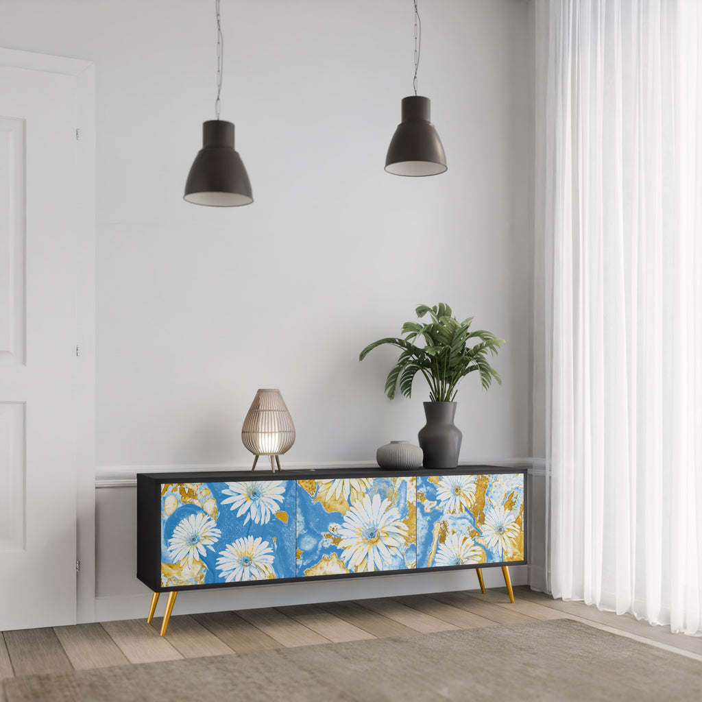DAISY LUXE 3-Door TV Stand in Black Finish