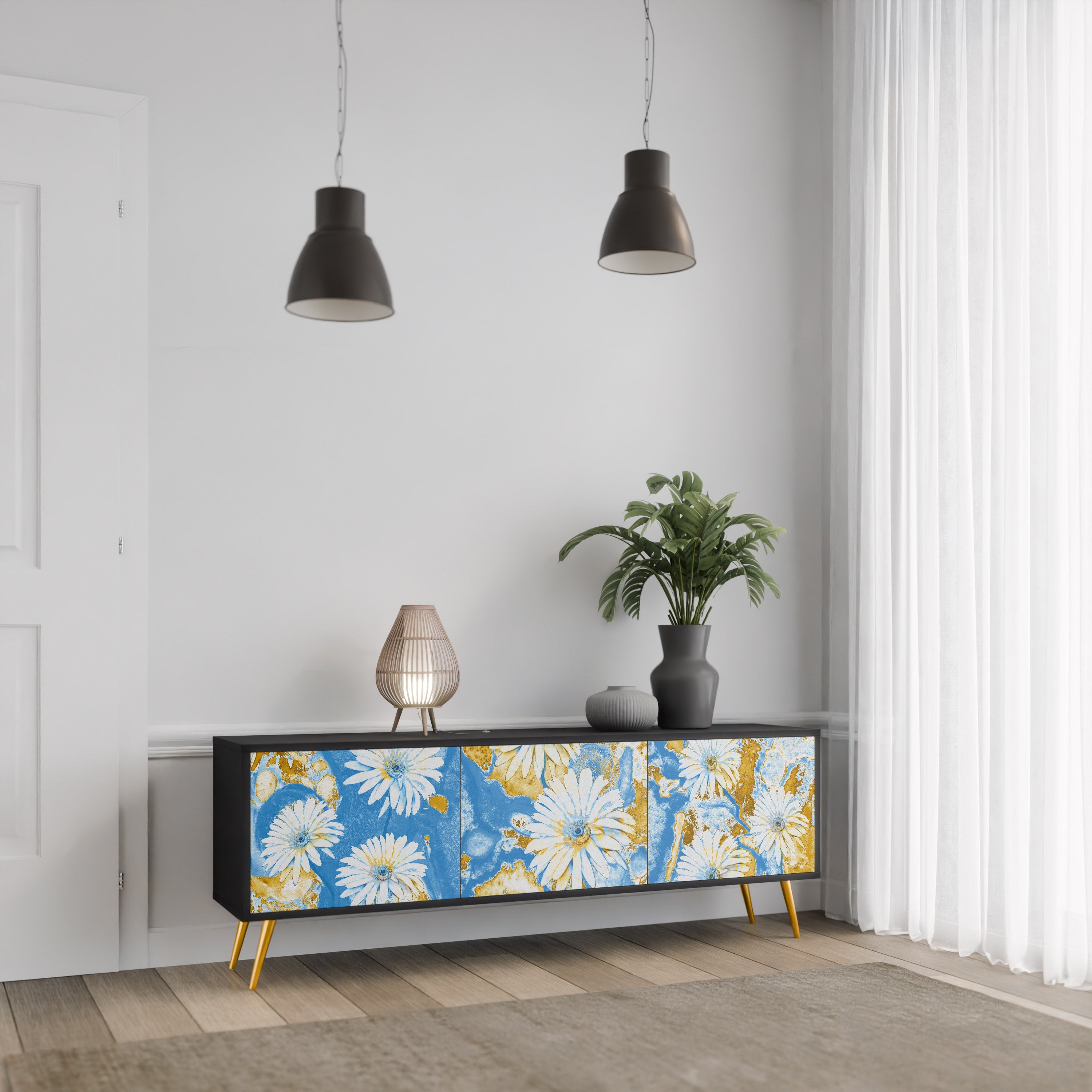 DAISY LUXE 3-Door TV Stand in Black Finish
