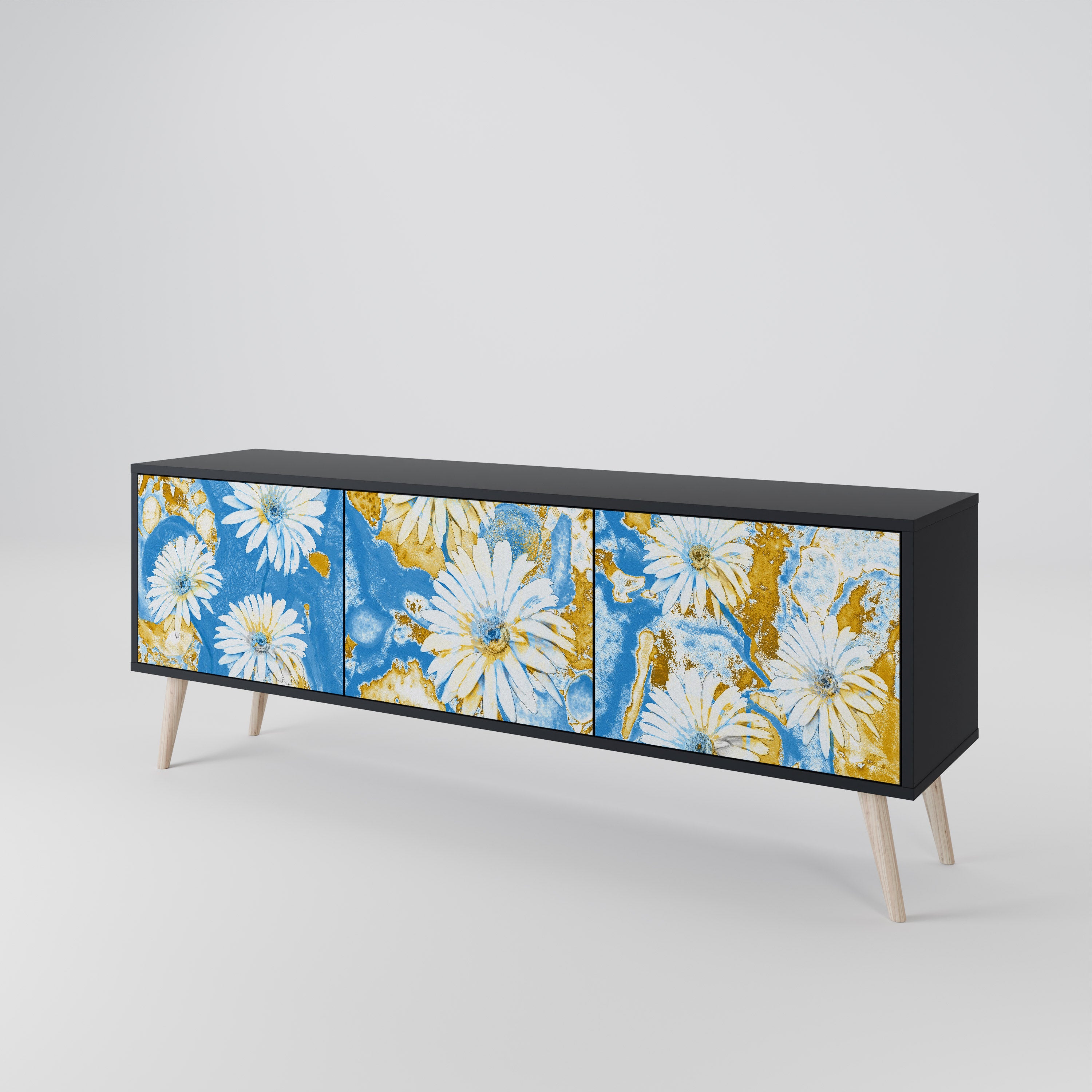 DAISY LUXE 3-Door TV Stand in Black Finish