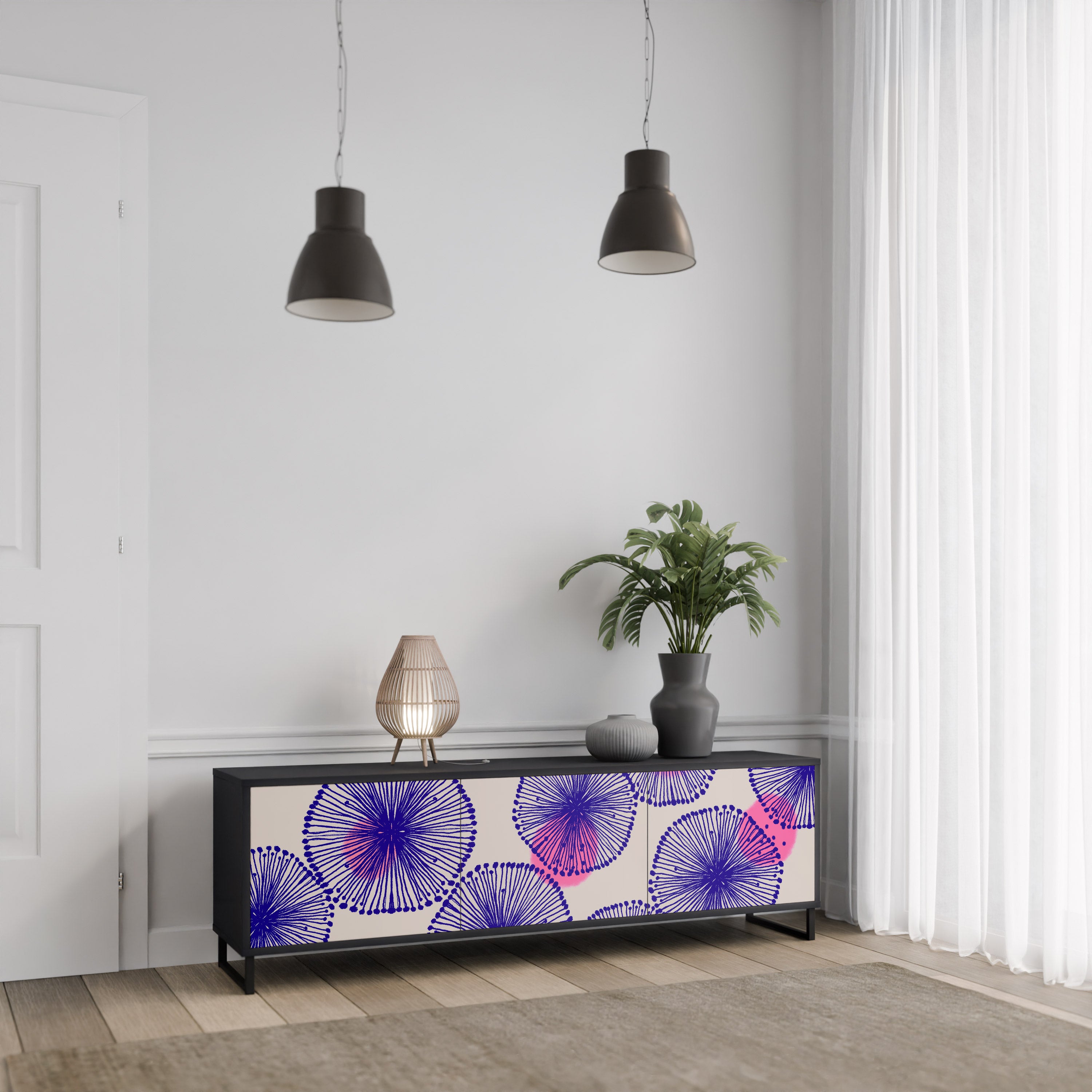 MAGIC NATURE 3-Door TV Stand in Black Finish