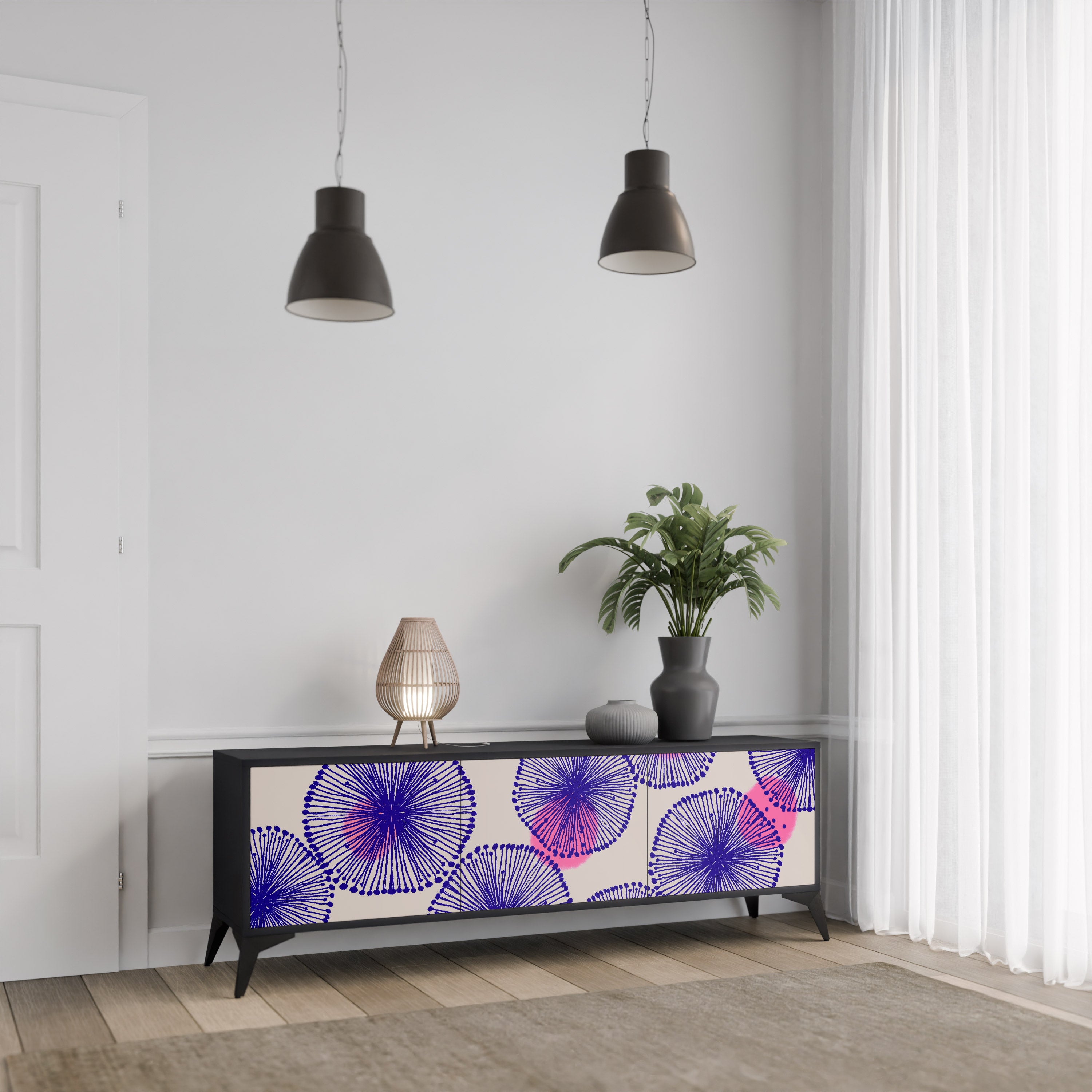 MAGIC NATURE 3-Door TV Stand in Black Finish