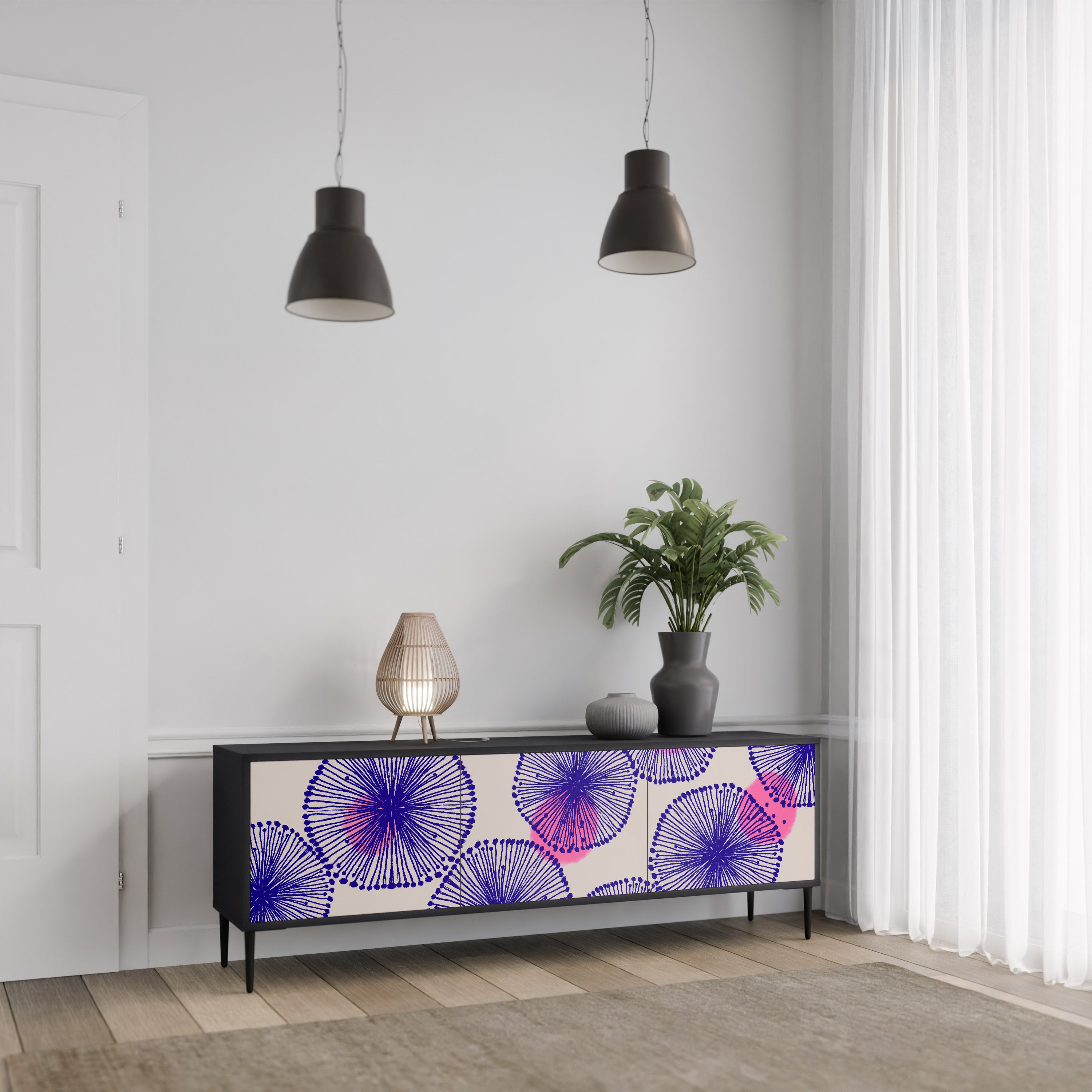 MAGIC NATURE 3-Door TV Stand in Black Finish