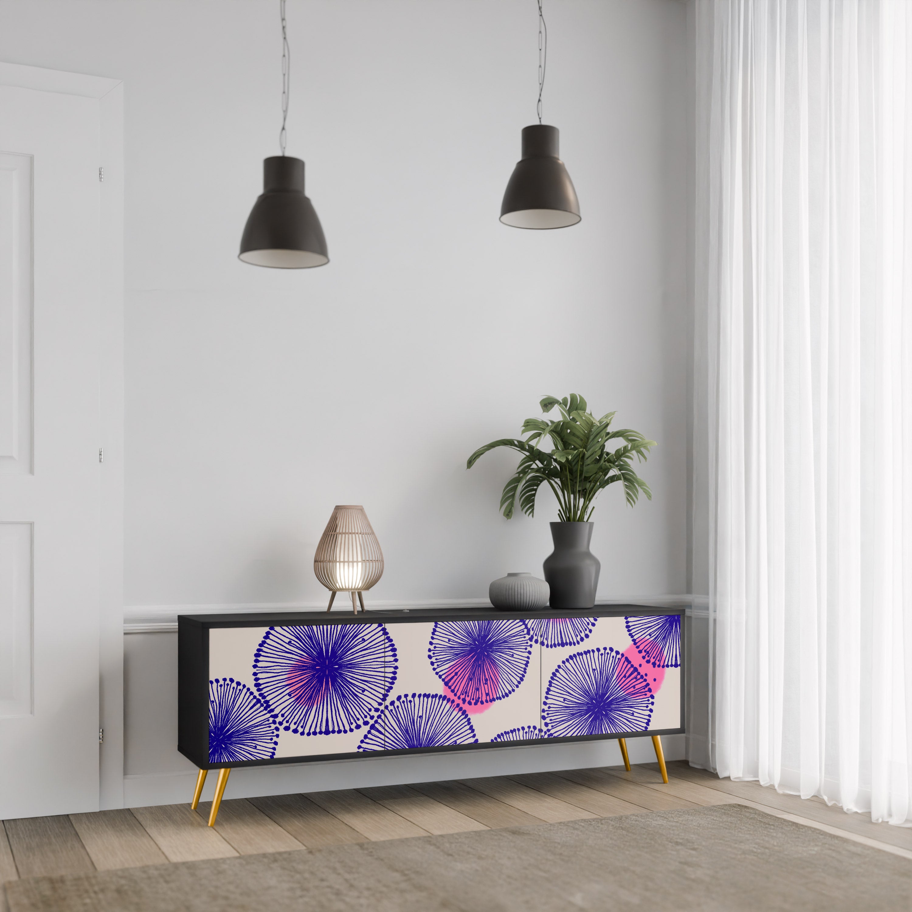 MAGIC NATURE 3-Door TV Stand in Black Finish
