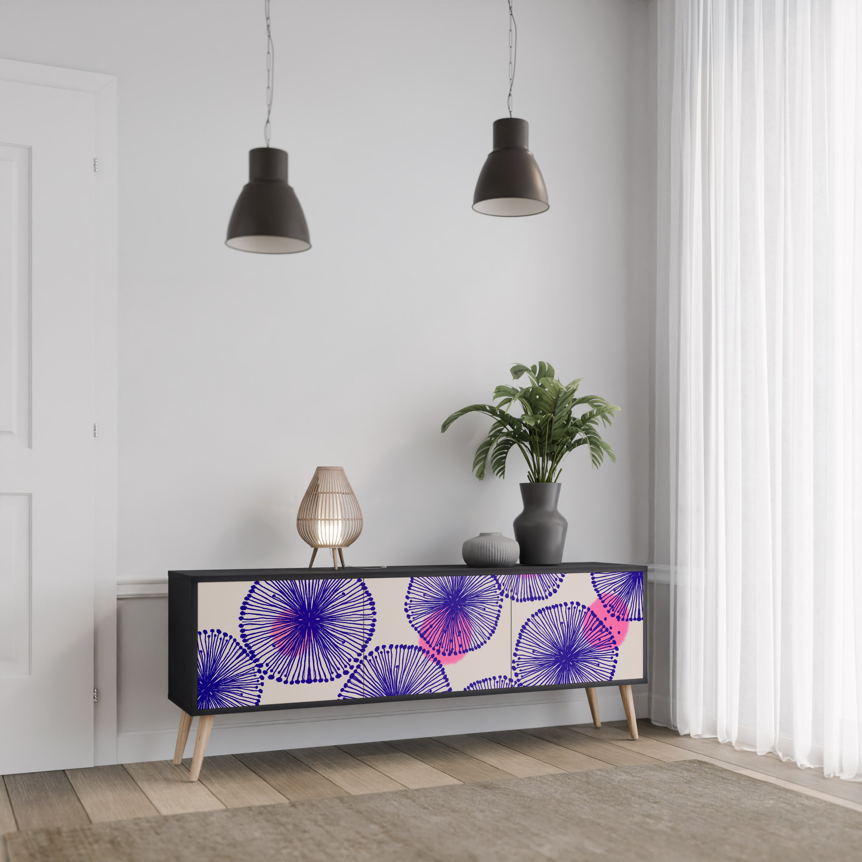MAGIC NATURE 3-Door TV Stand in Black Finish