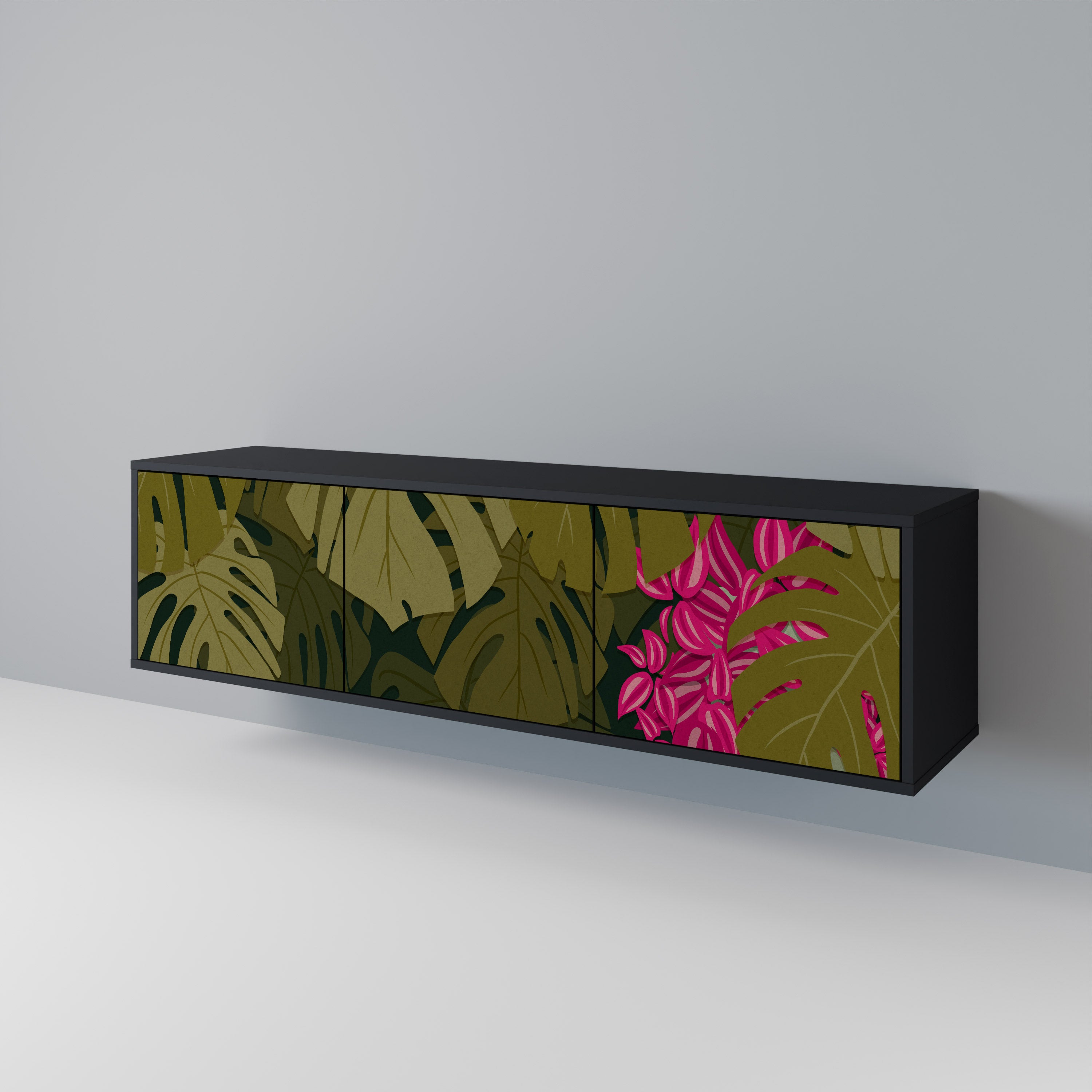 TROPICAL BEAUTY 3-Door TV Stand in Black Finish