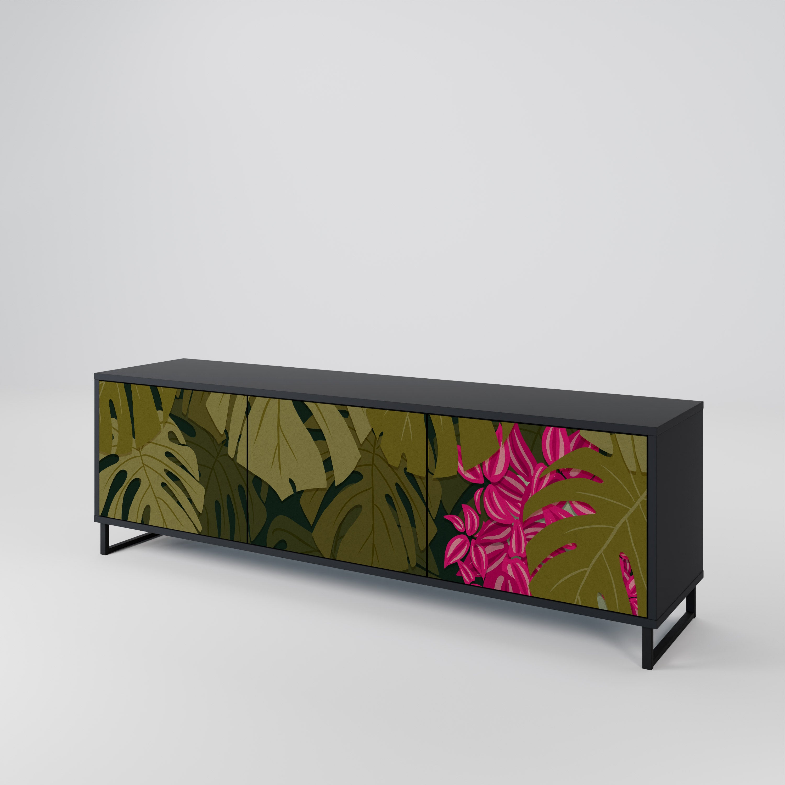 TROPICAL BEAUTY 3-Door TV Stand in Black Finish