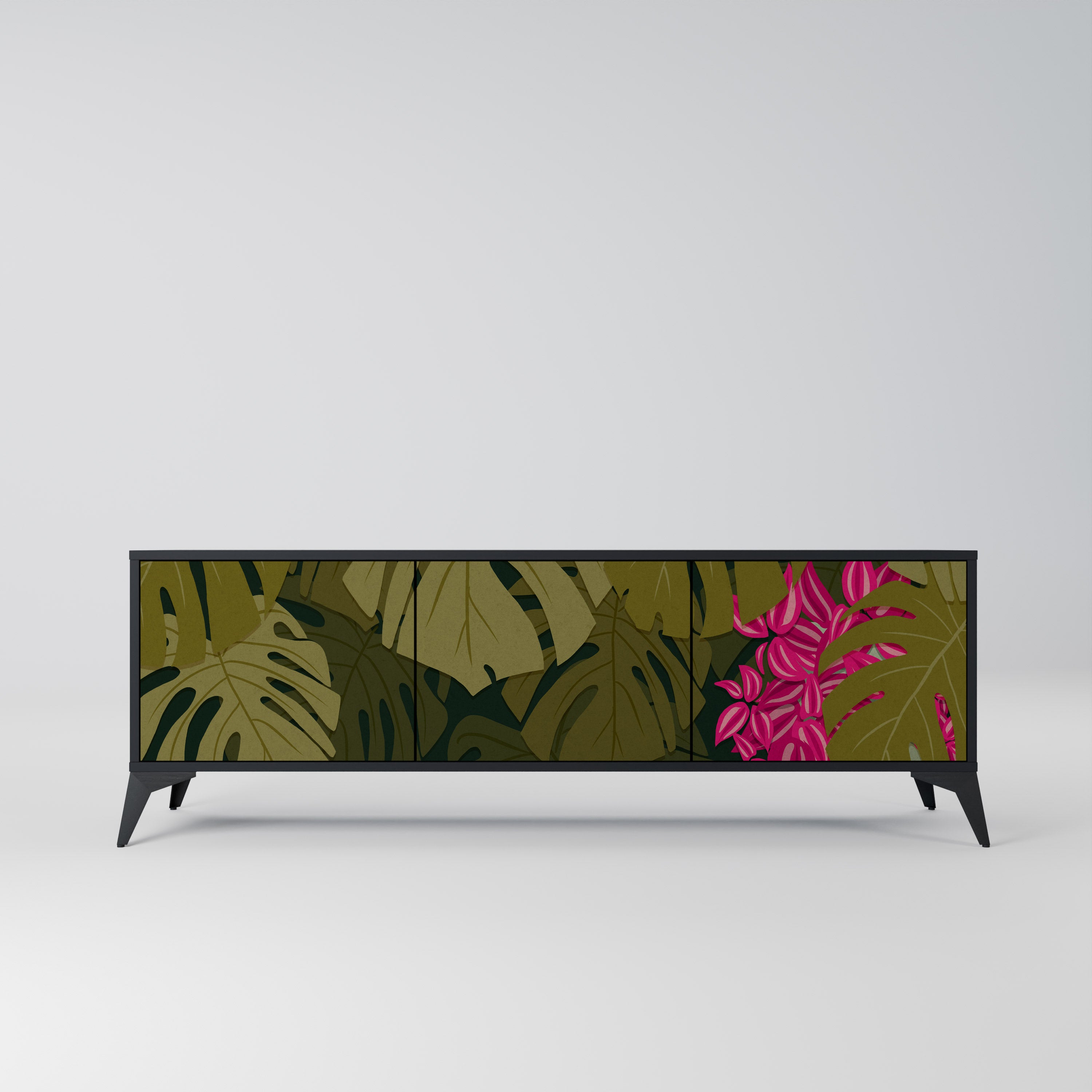 TROPICAL BEAUTY 3-Door TV Stand in Black Finish