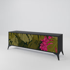 TROPICAL BEAUTY Mueble de TV de 3 Puertas en Acabado Negro