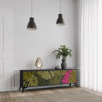 TROPICAL BEAUTY Mueble de TV de 3 Puertas en Acabado Negro