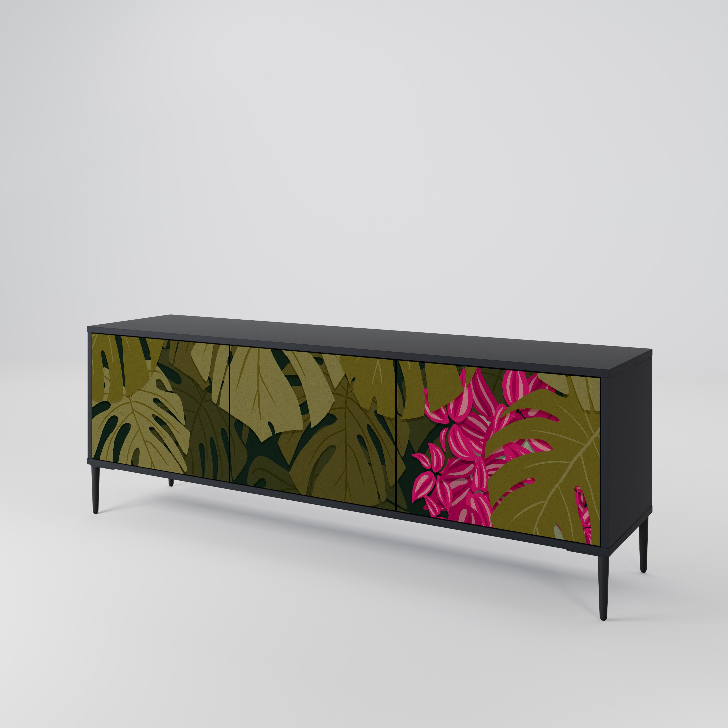 TROPICAL BEAUTY 3-Door TV Stand in Black Finish